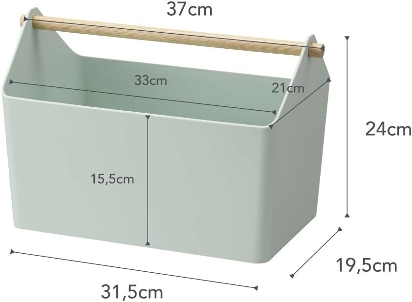 image:imageYAMAZAKI Home Storage OrganizerCleaning CaddyStorage Basket with Handle Plastic Wood One Size WhiteMint