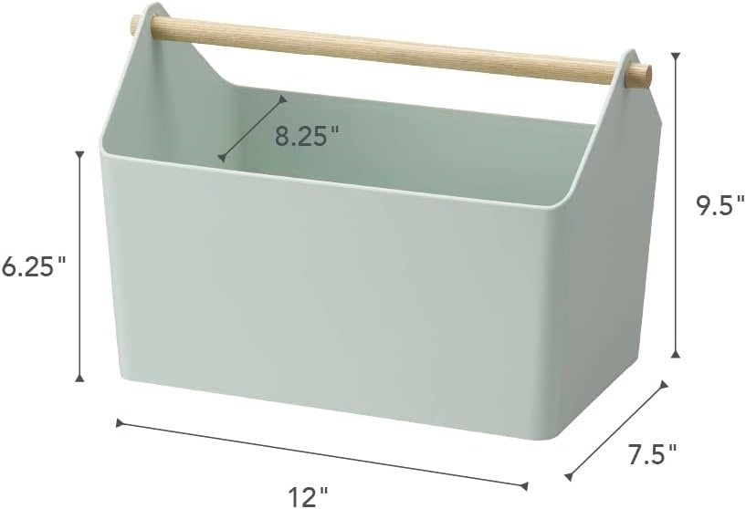 image:imageYAMAZAKI Home Storage OrganizerCleaning CaddyStorage Basket with Handle Plastic Wood One Size WhiteMint
