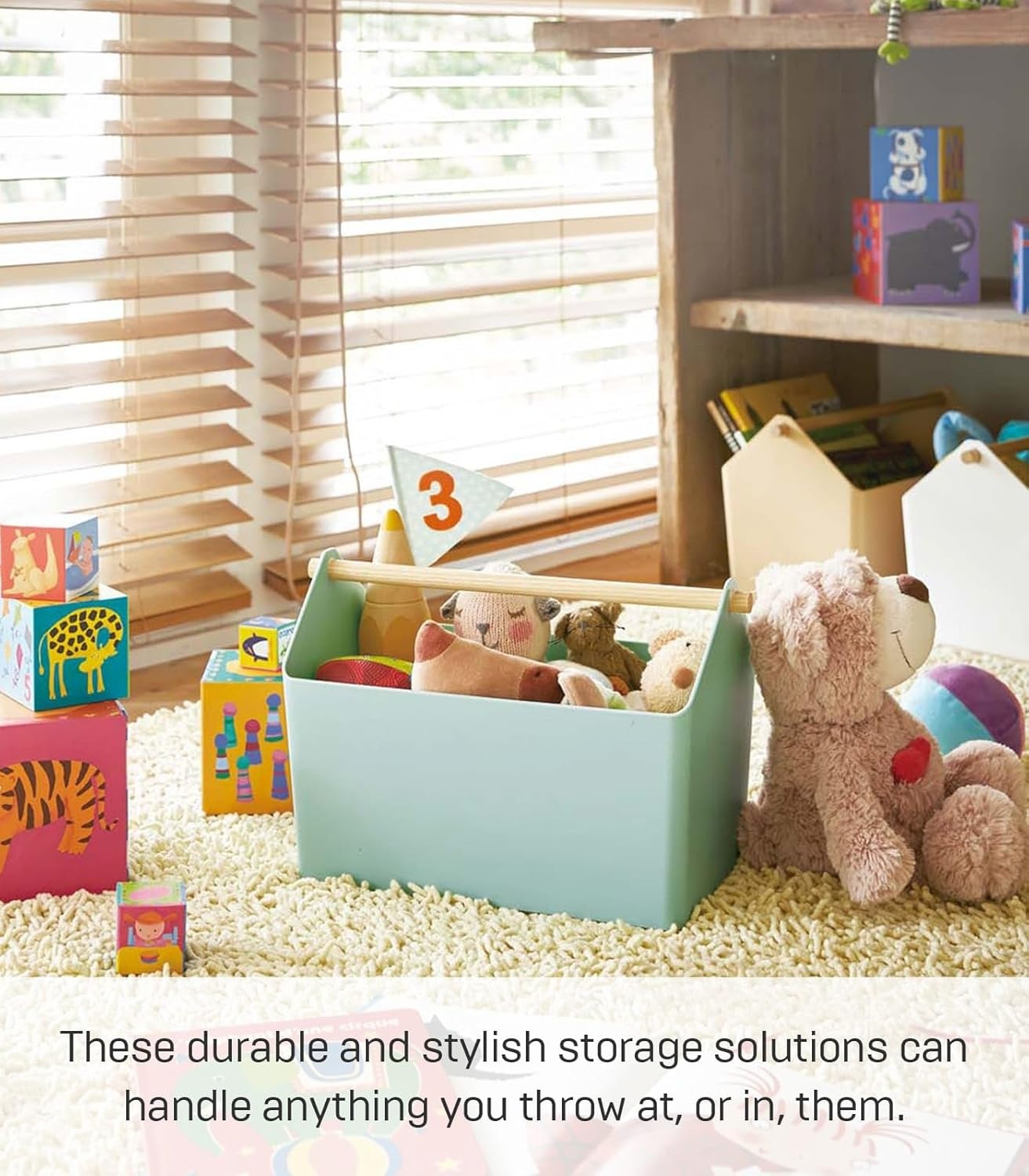 image:imageYAMAZAKI Home Storage OrganizerCleaning CaddyStorage Basket with Handle Plastic Wood One Size WhiteMint