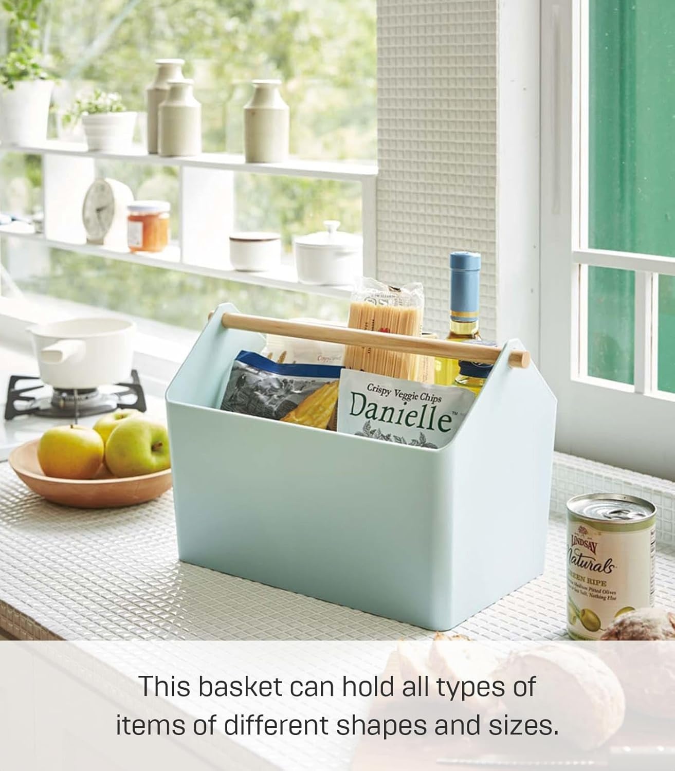 image:imageYAMAZAKI Home Storage OrganizerCleaning CaddyStorage Basket with Handle Plastic Wood One Size WhiteMint