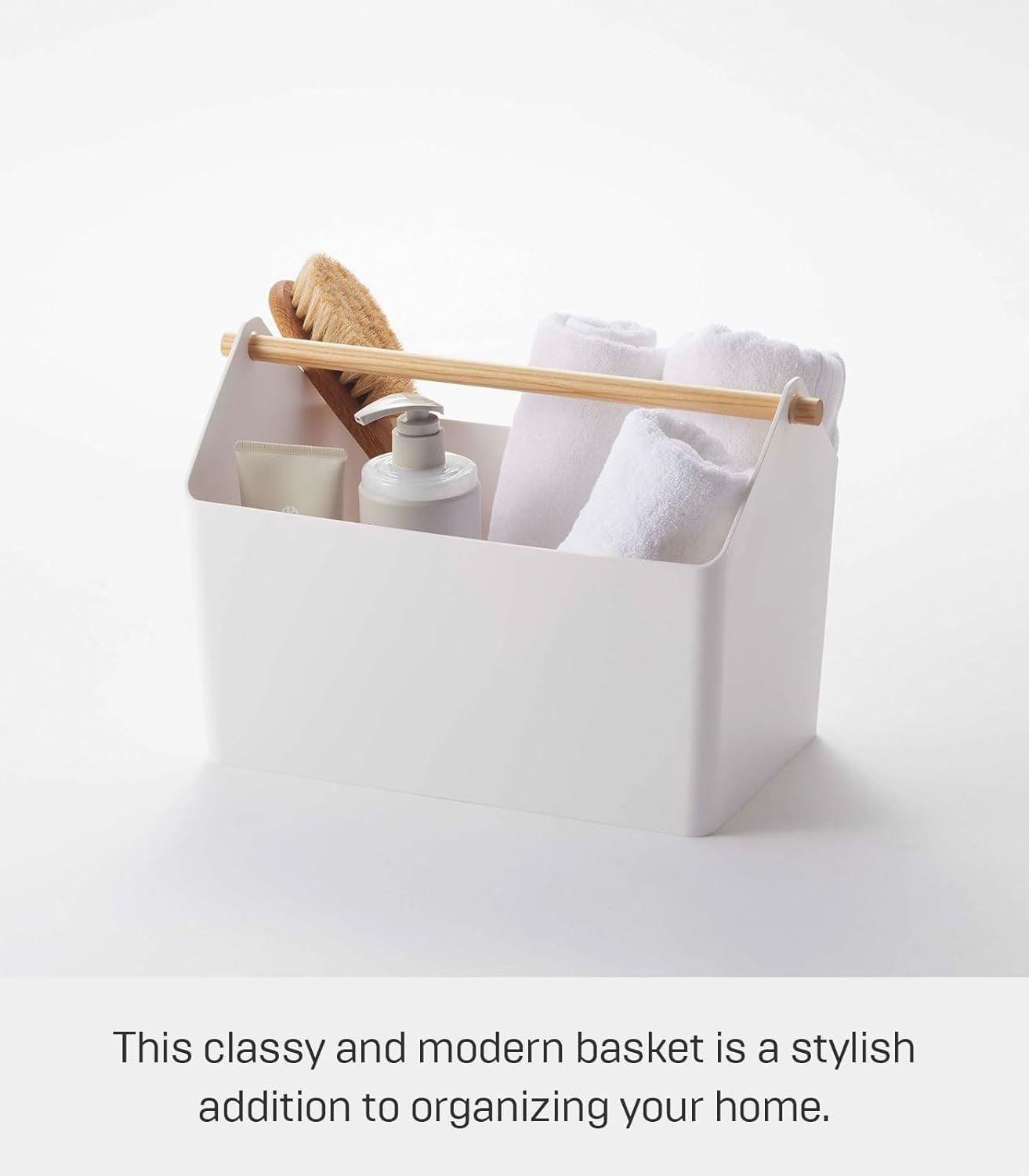 image:imageYAMAZAKI Home Storage OrganizerCleaning CaddyStorage Basket with Handle Plastic Wood One Size WhiteWhite