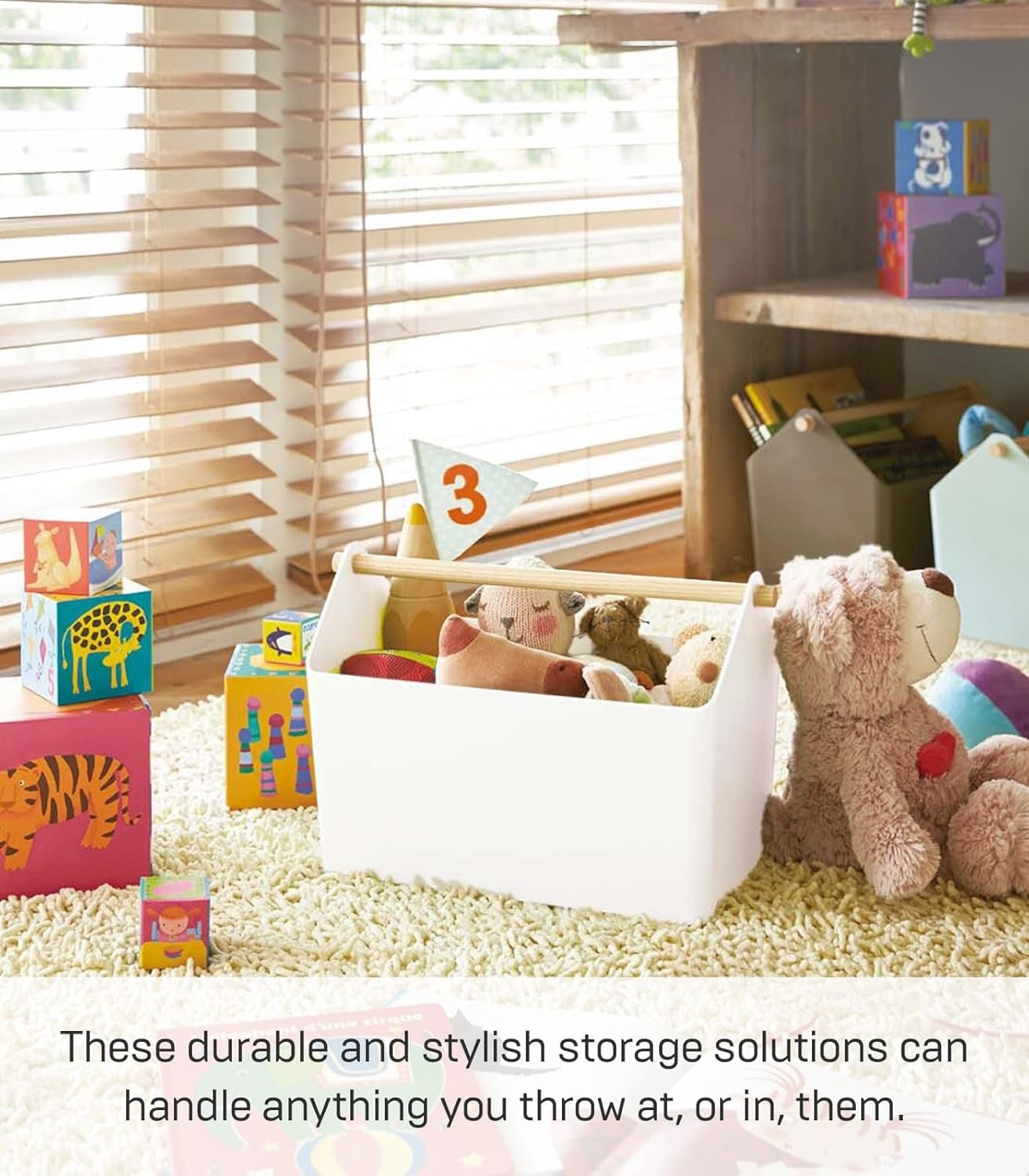 image:imageYAMAZAKI Home Storage OrganizerCleaning CaddyStorage Basket with Handle Plastic Wood One Size WhiteWhite