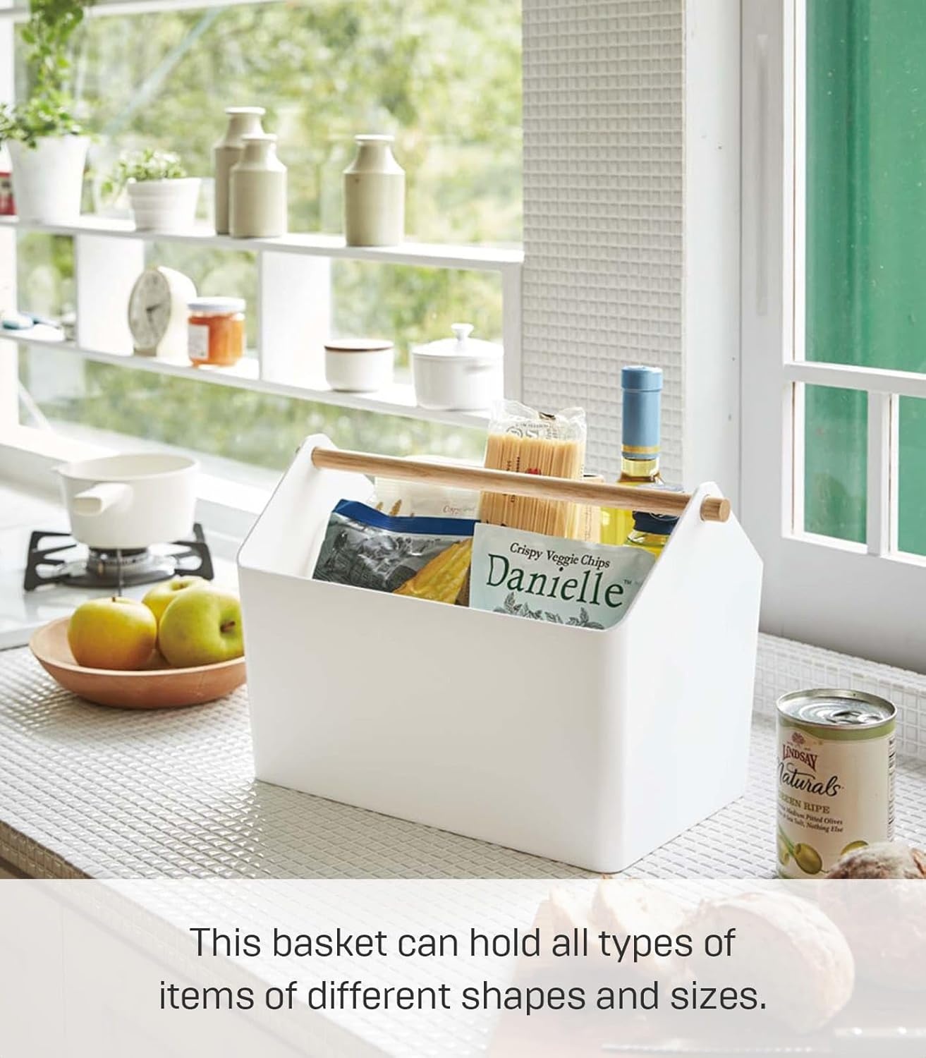 image:imageYAMAZAKI Home Storage OrganizerCleaning CaddyStorage Basket with Handle Plastic Wood One Size WhiteWhite