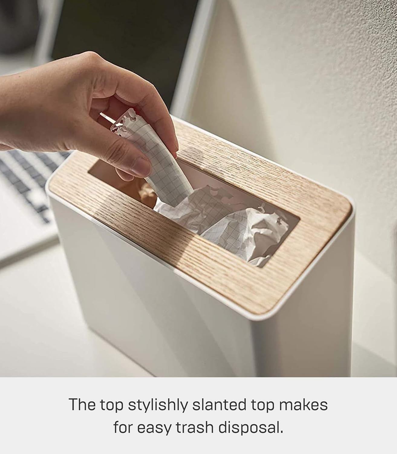 image:imageYAMAZAKI Home Table Top Trash Can No Assembly ReqWalnut