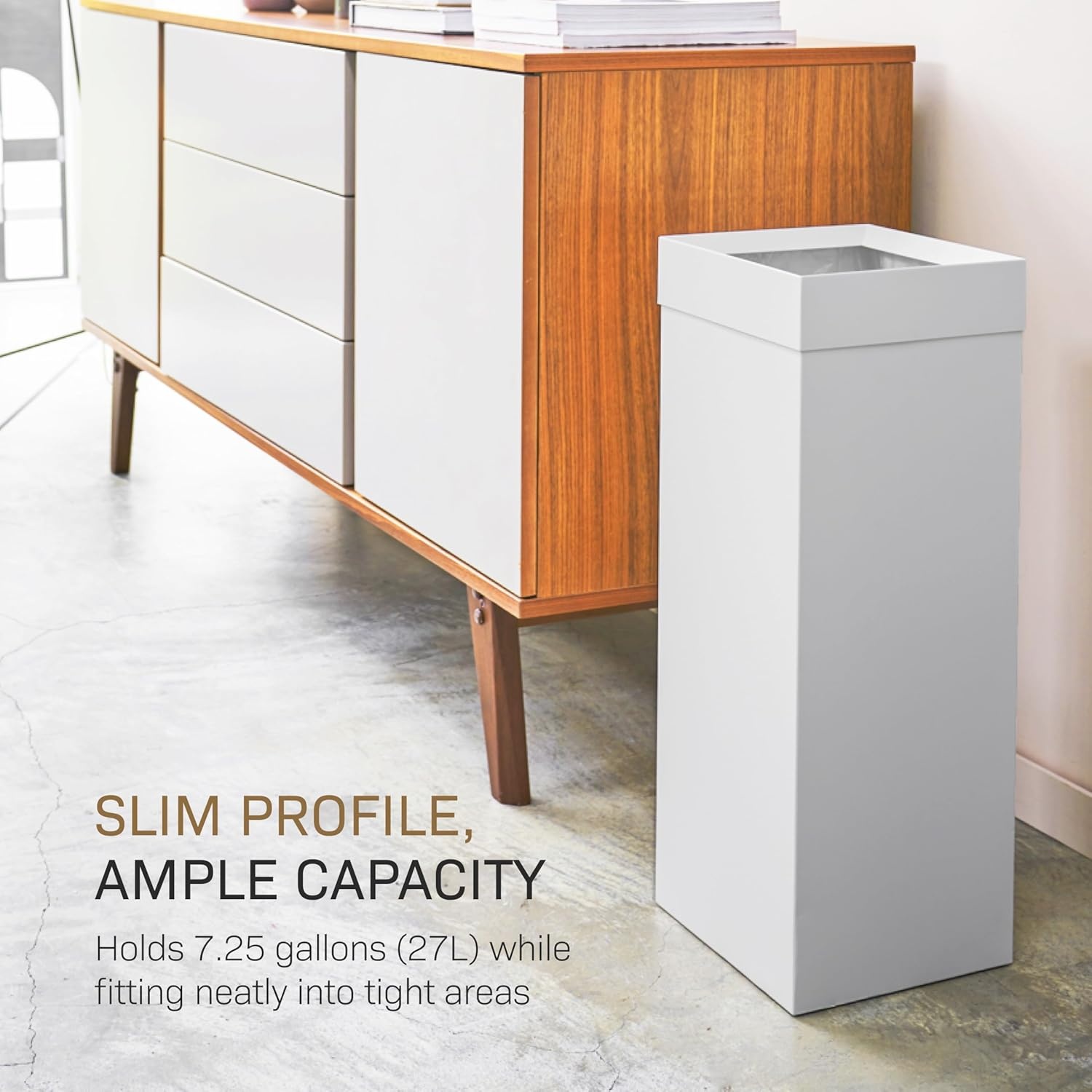 image:imageYAMAZAKI Home Tall Slim Trash Can Modern Square Steel Waste Basket with Handle White Metal Trash Can for Kitchen Bathroom or Office 725 Gallons Slim Tall DesignWhite