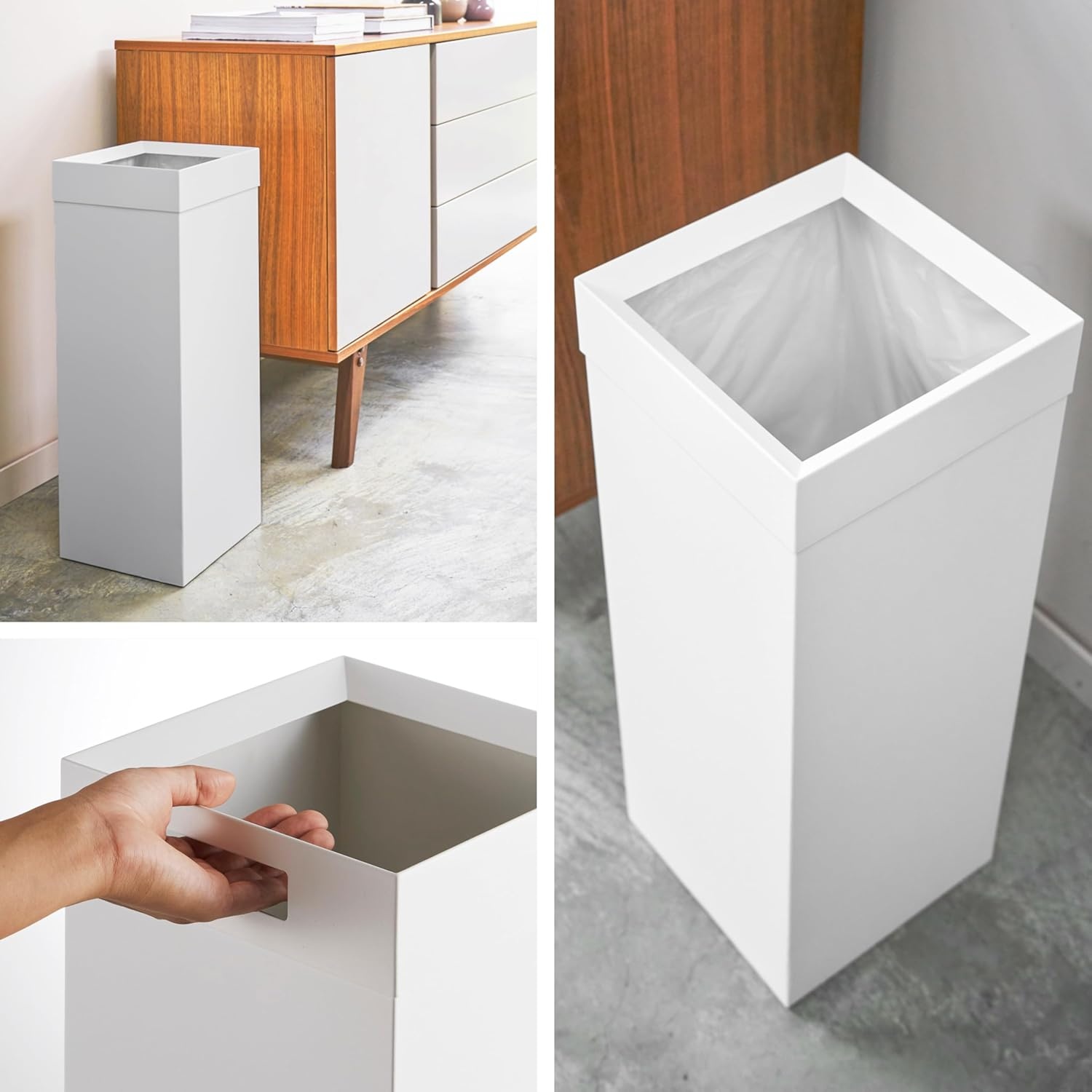 image:imageYAMAZAKI Home Tall Slim Trash Can Modern Square Steel Waste Basket with Handle White Metal Trash Can for Kitchen Bathroom or Office 725 Gallons Slim Tall DesignWhite