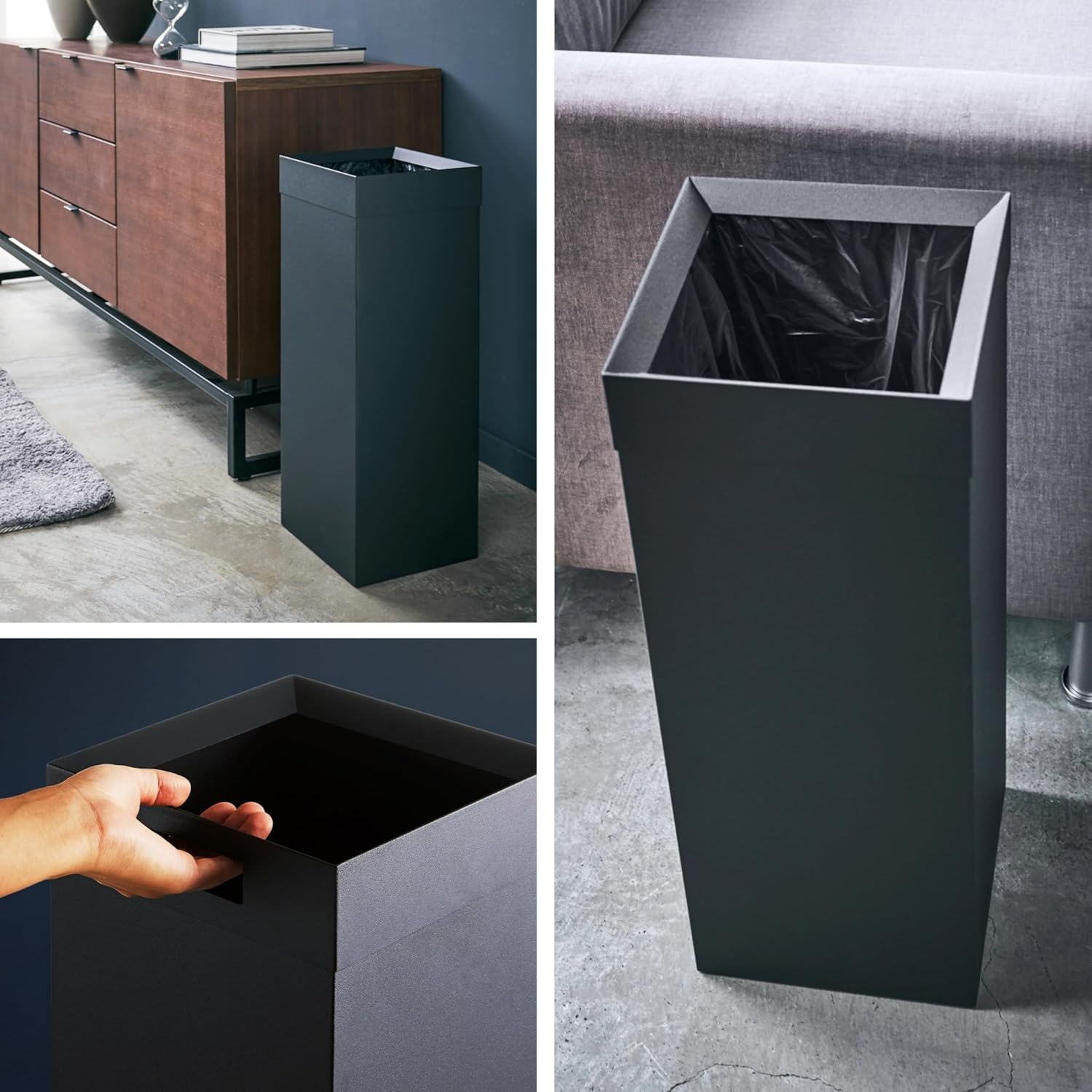 image:imageYAMAZAKI Home Tall Slim Trash Can Modern Square Steel Waste Basket with Handle White Metal Trash Can for Kitchen Bathroom or Office 725 Gallons Slim Tall DesignBlack