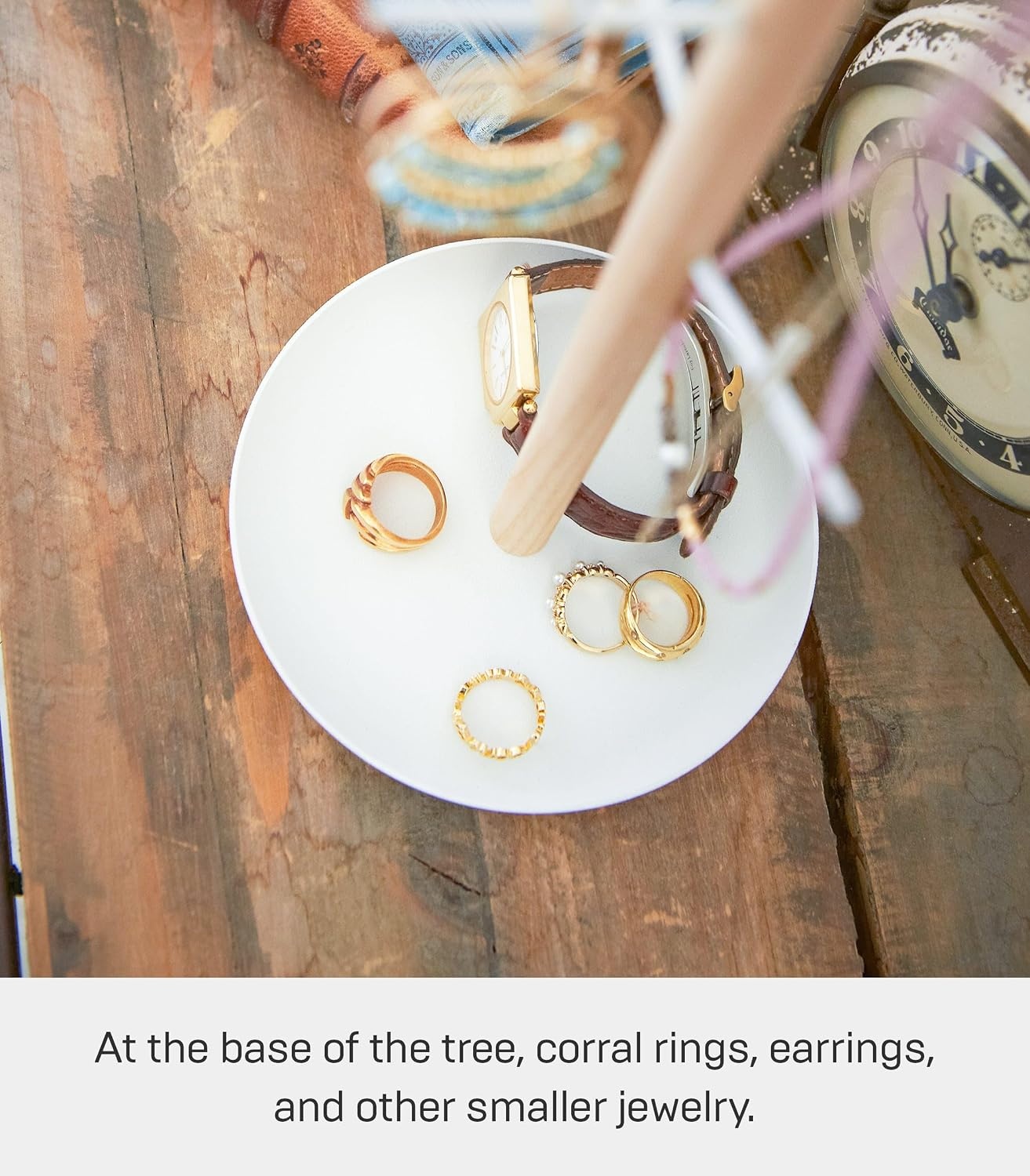image:imageYAMAZAKI Home Tosca Accessory Tree Jewelry Organizer Stand With Tray Steel WoodWhite