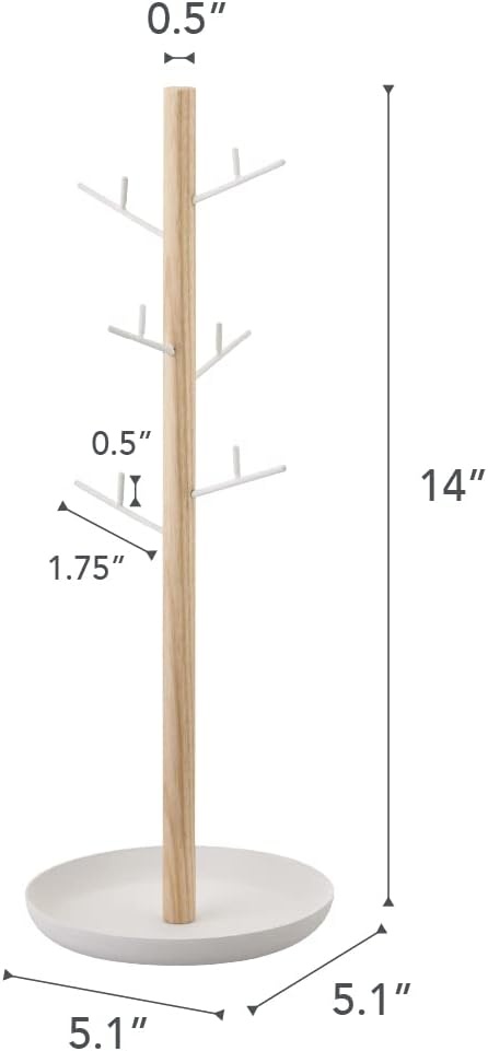 image:imageYAMAZAKI Home Tosca Accessory Tree Jewelry Organizer Stand With Tray Steel WoodWhite