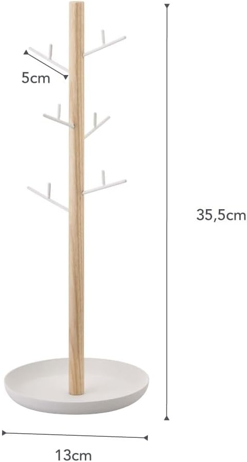 image:imageYAMAZAKI Home Tosca Accessory Tree Jewelry Organizer Stand With Tray Steel WoodWhite