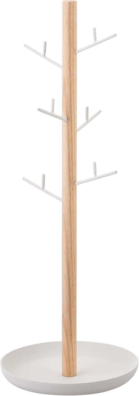 image:imageYAMAZAKI Home Tosca Accessory Tree Jewelry Organizer Stand With Tray Steel WoodWhite