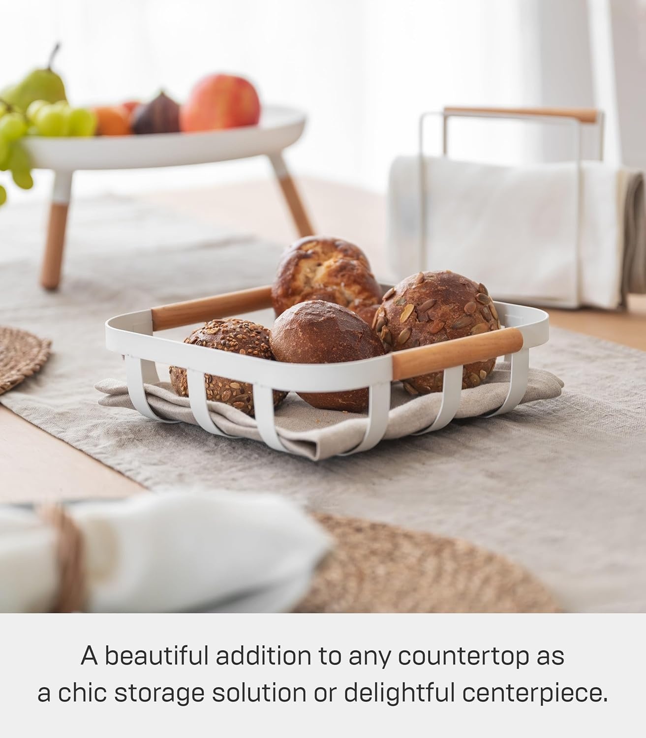 image:imageYAMAZAKI Home Tosca Fruit Basket Kitchen Decorative Metal Holder Bowl Steel WoodWhite