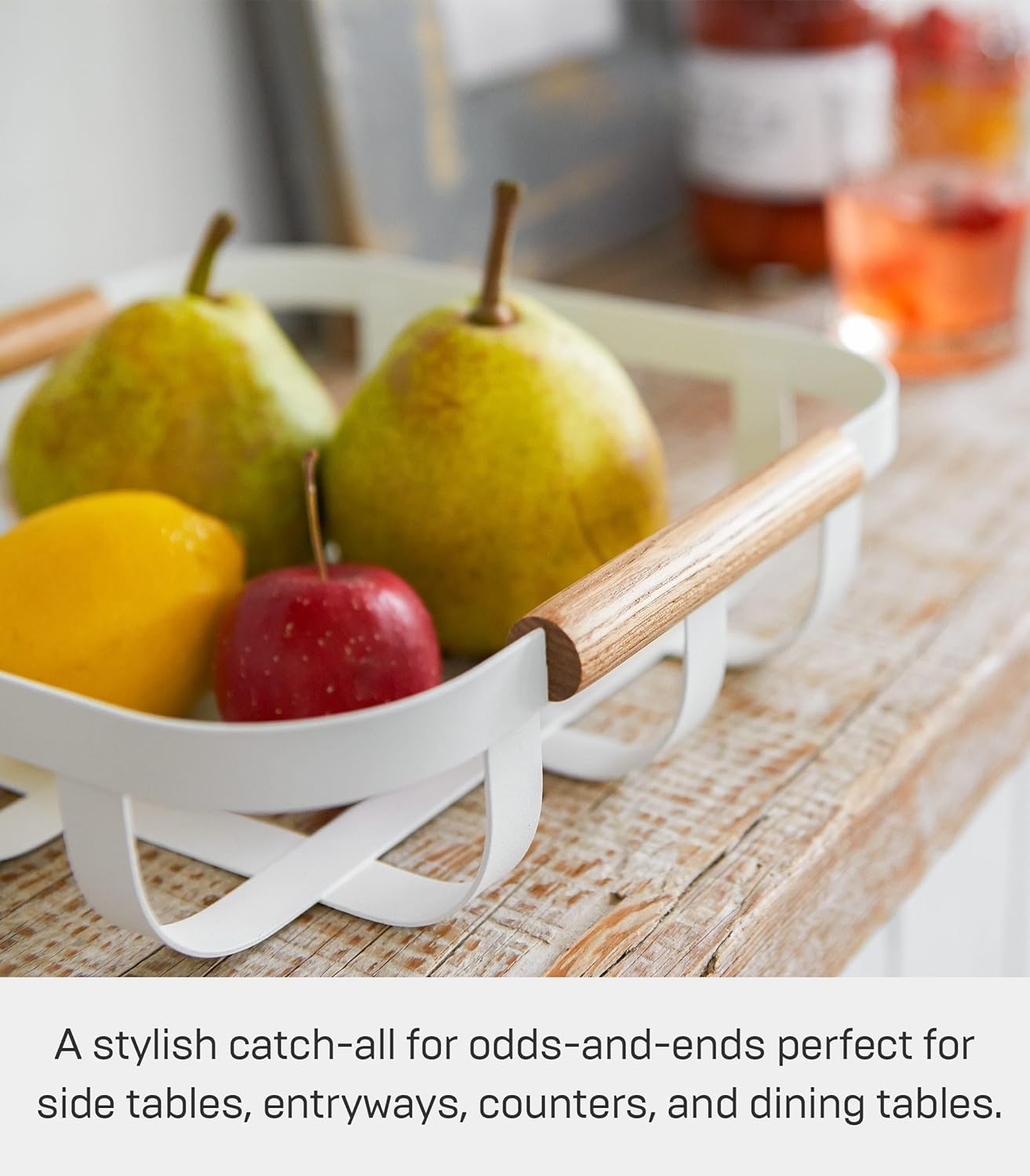 image:imageYAMAZAKI Home Tosca Fruit Basket Kitchen Decorative Metal Holder Bowl Steel WoodWhite