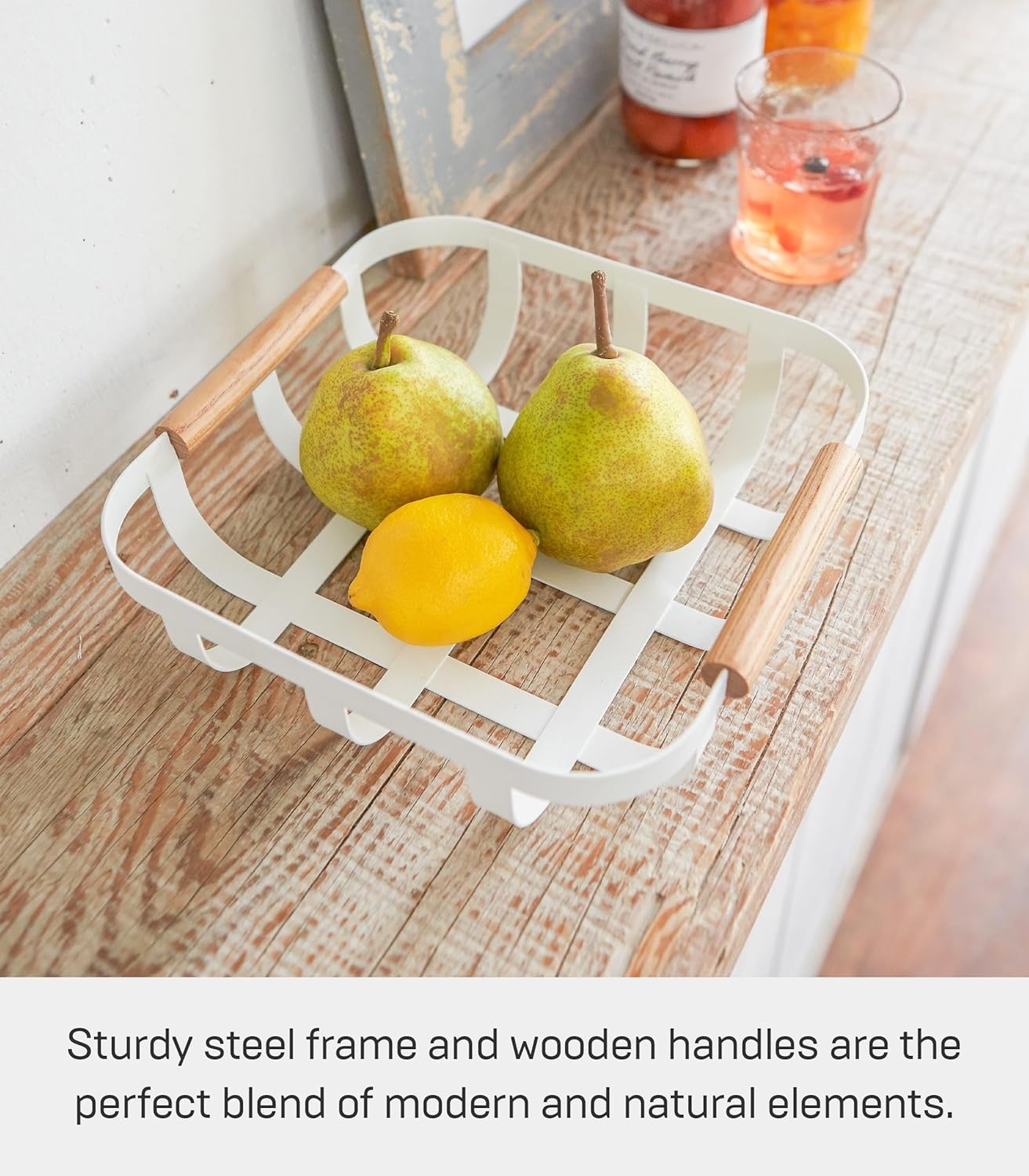 image:imageYAMAZAKI Home Tosca Fruit Basket Kitchen Decorative Metal Holder Bowl Steel WoodWhite