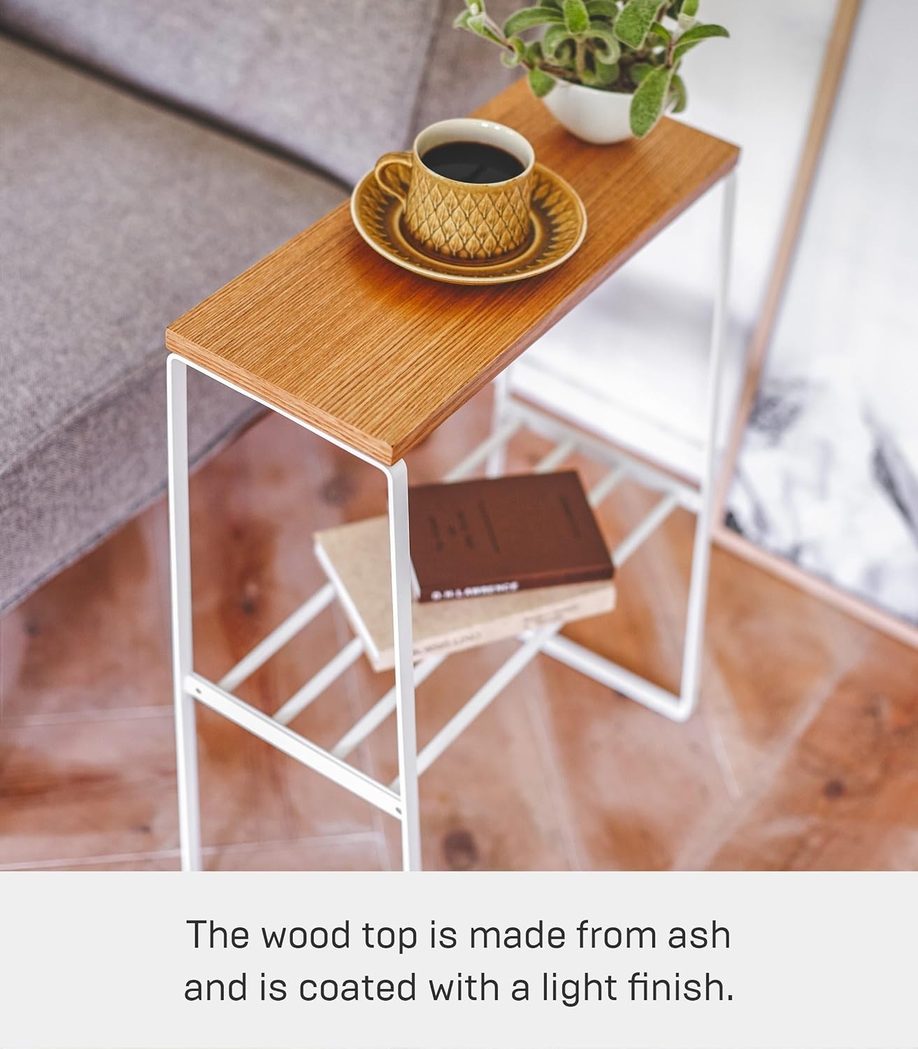 image:imageYAMAZAKI Home Tosca Narrow Living Room End Table Slim Side Storage Shelf Stand Furniture Metal and Wood Modern Skinny Accent Table 22 Steel WoodWhite