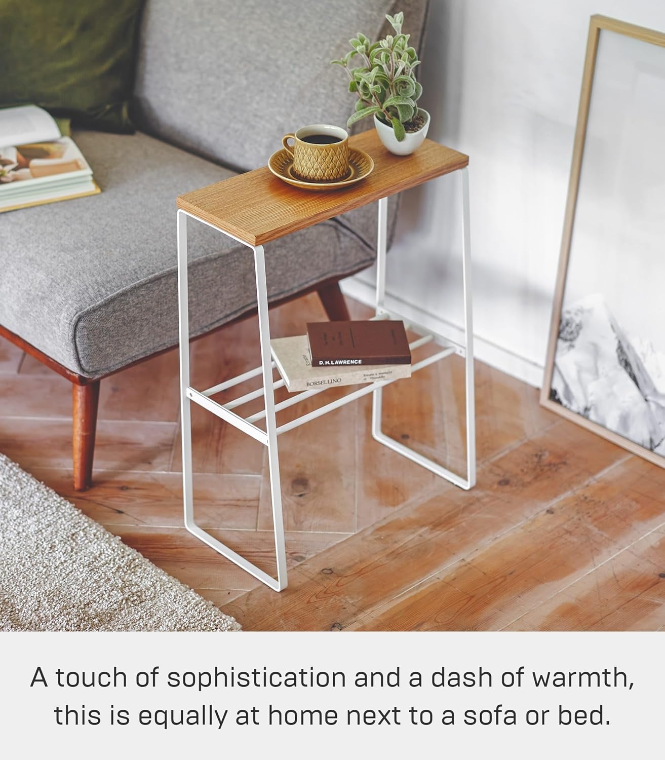 image:imageYAMAZAKI Home Tosca Narrow Living Room End Table Slim Side Storage Shelf Stand Furniture Metal and Wood Modern Skinny Accent Table 22 Steel WoodWhite