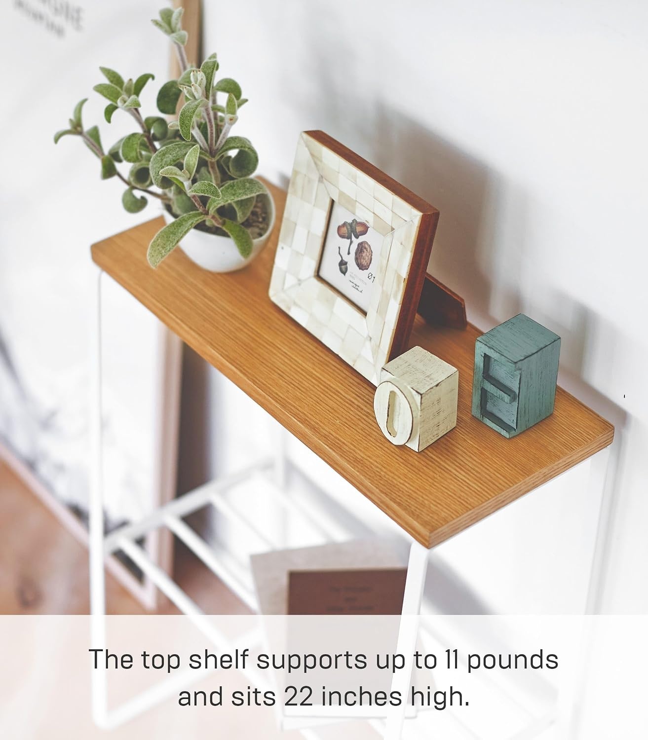 image:imageYAMAZAKI Home Tosca Narrow Living Room End Table Slim Side Storage Shelf Stand Furniture Metal and Wood Modern Skinny Accent Table 22 Steel WoodWhite
