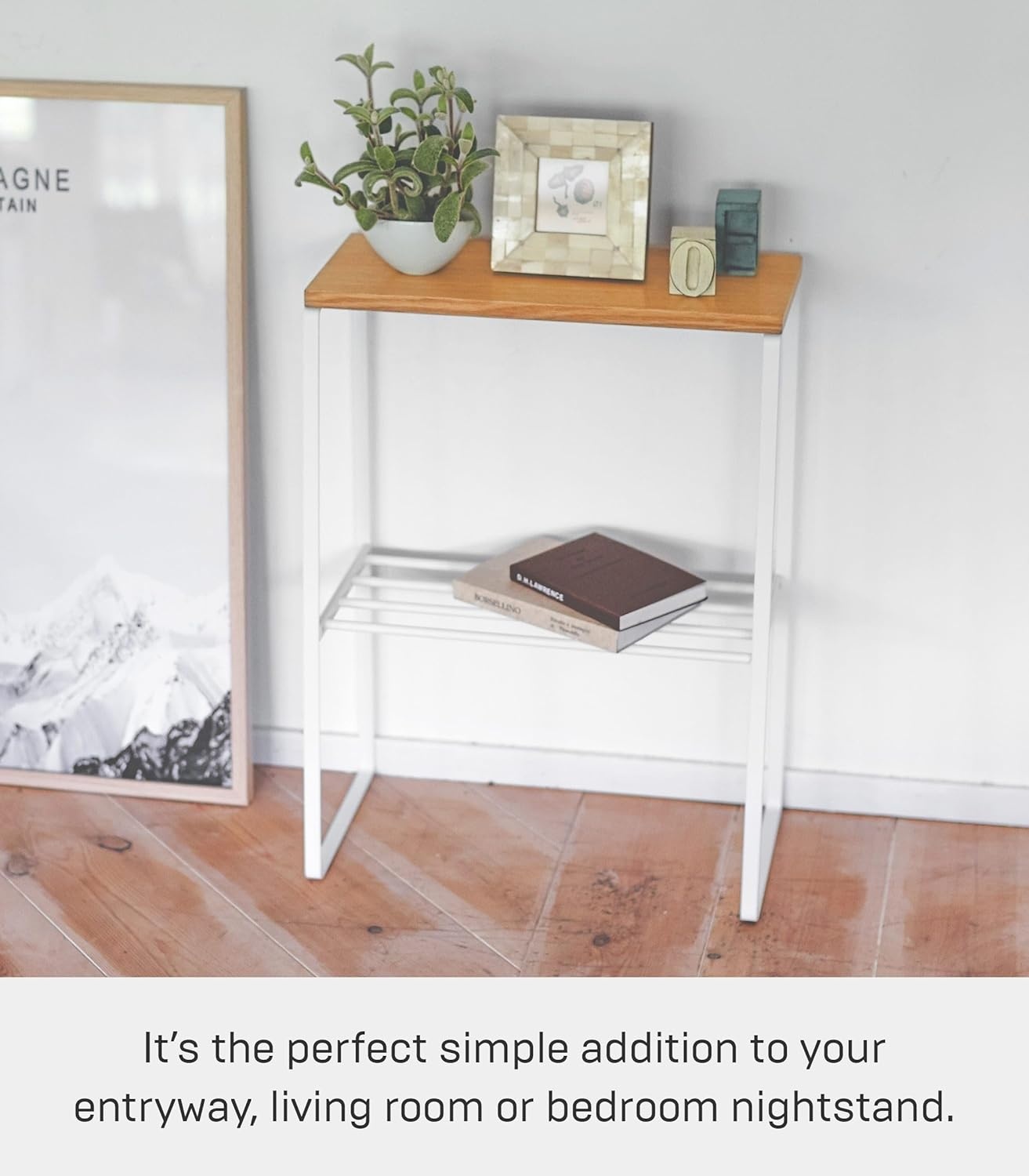 image:imageYAMAZAKI Home Tosca Narrow Living Room End Table Slim Side Storage Shelf Stand Furniture Metal and Wood Modern Skinny Accent Table 22 Steel WoodWhite