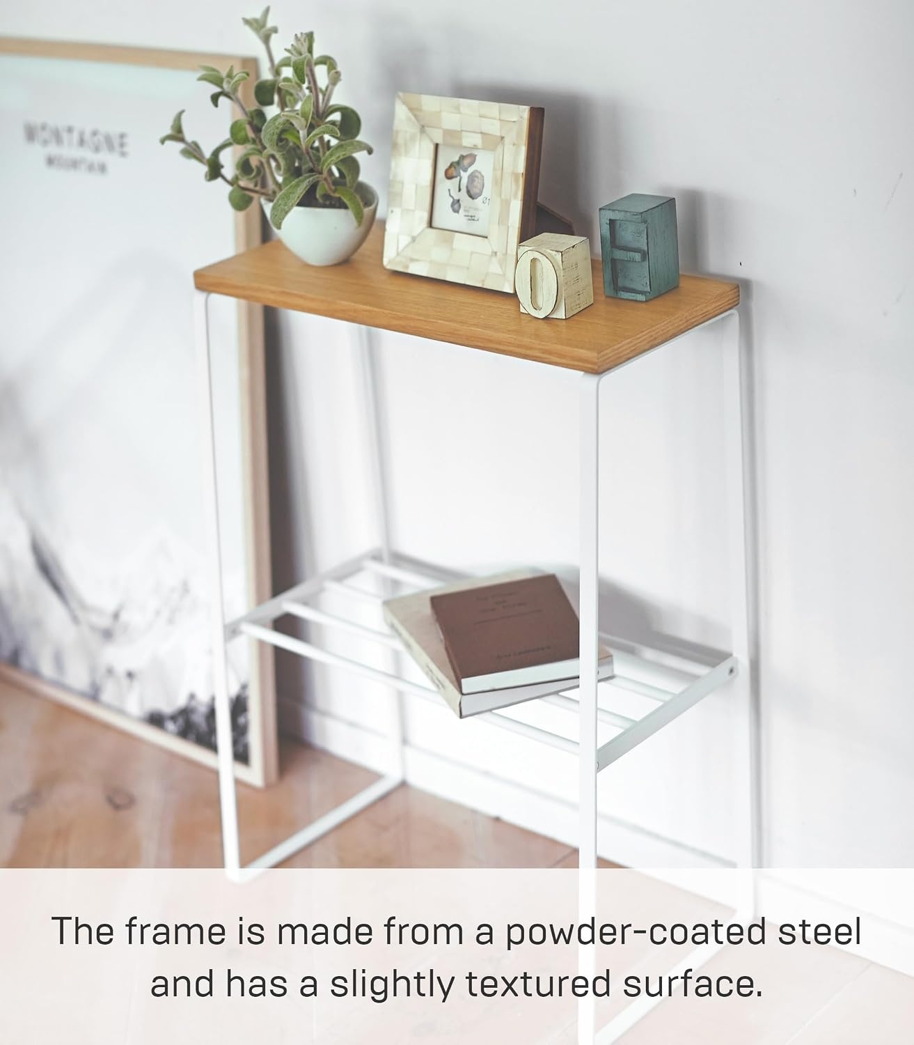 image:imageYAMAZAKI Home Tosca Narrow Living Room End Table Slim Side Storage Shelf Stand Furniture Metal and Wood Modern Skinny Accent Table 22 Steel WoodWhite