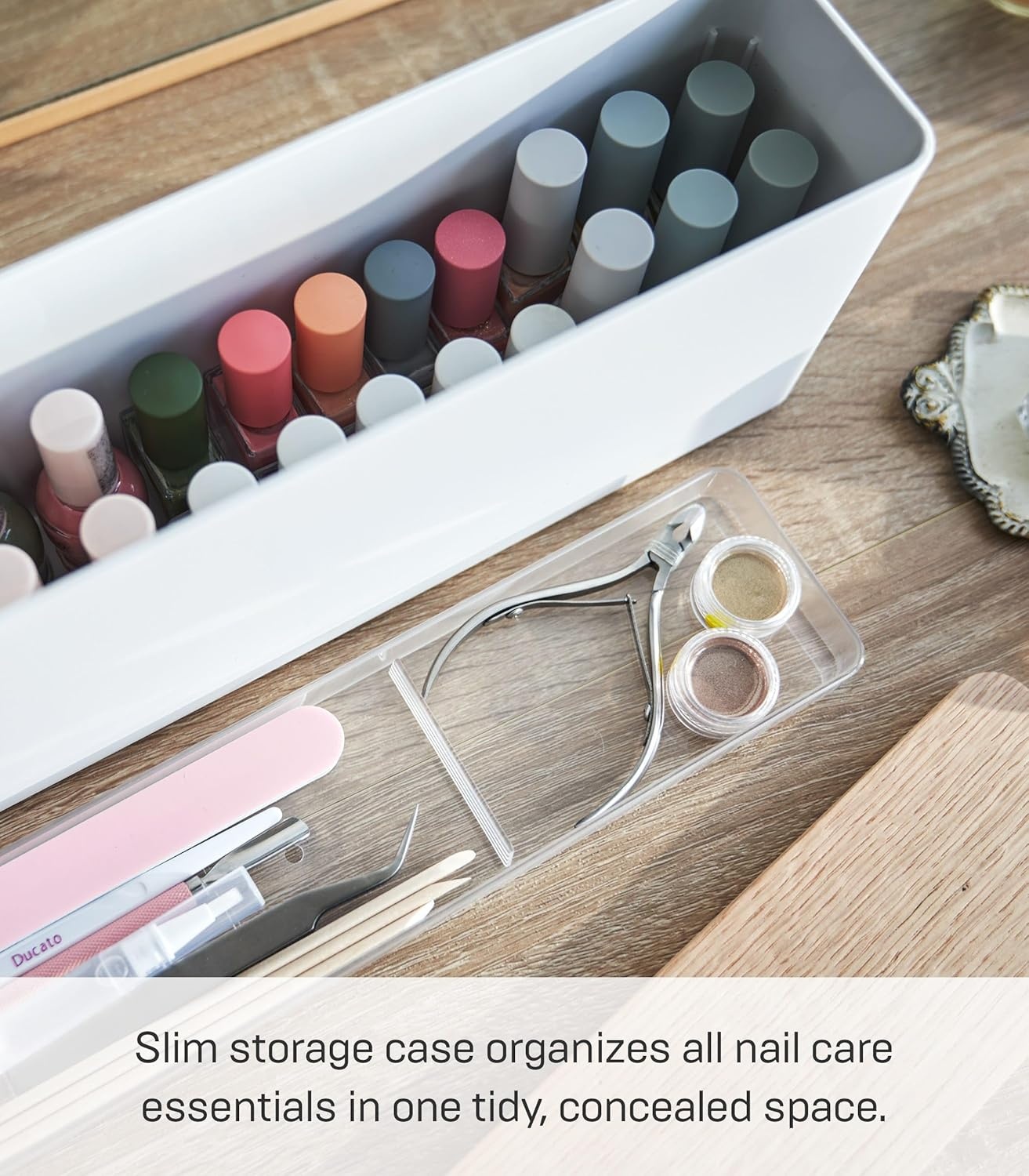 image:imageYAMAZAKI Home Tosca Spacious Nail Polish Organizer With Lid Slim Storage Case With Tray For Nail Care Supplies PlasticWhite