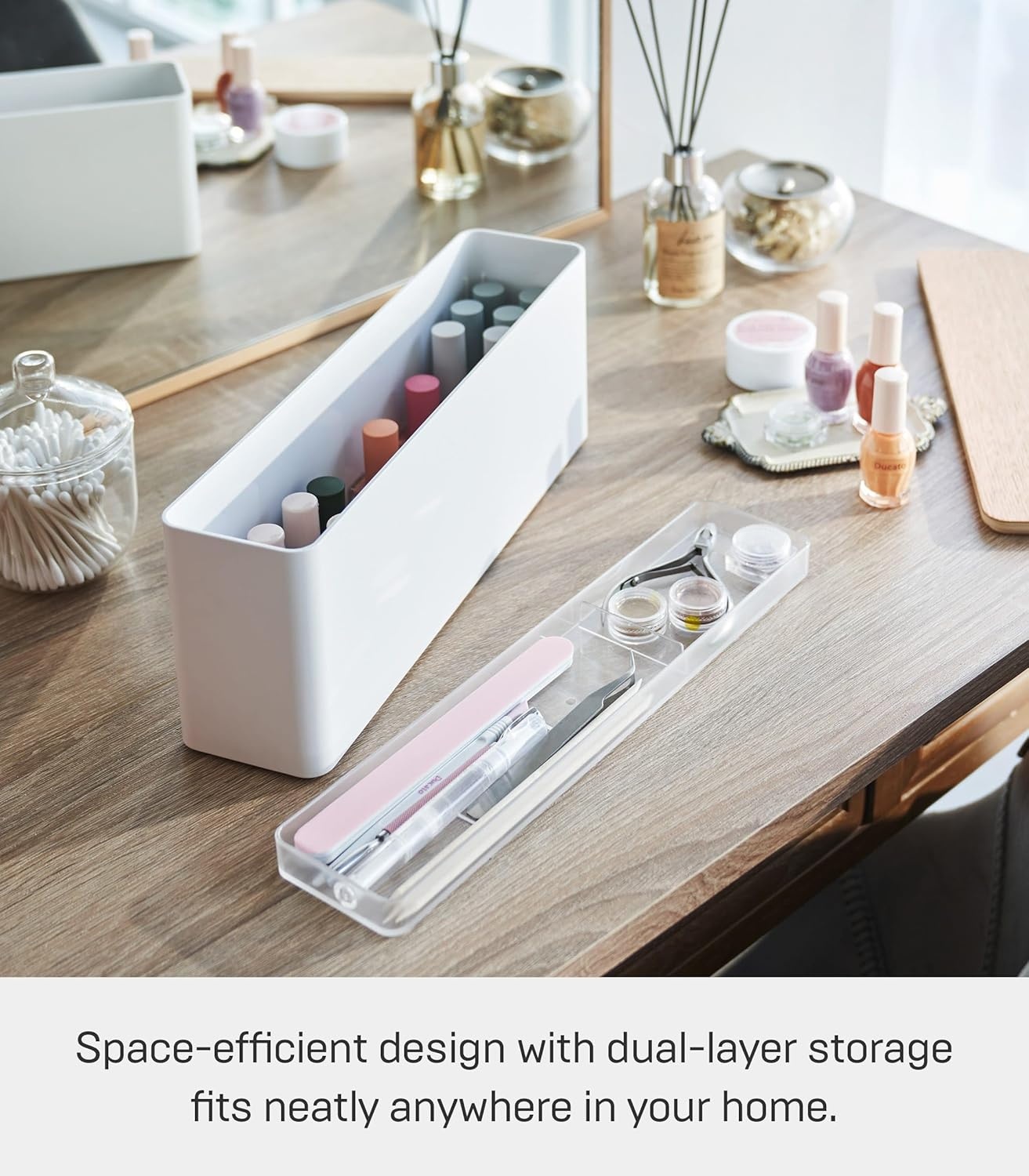 image:imageYAMAZAKI Home Tosca Spacious Nail Polish Organizer With Lid Slim Storage Case With Tray For Nail Care Supplies PlasticWhite