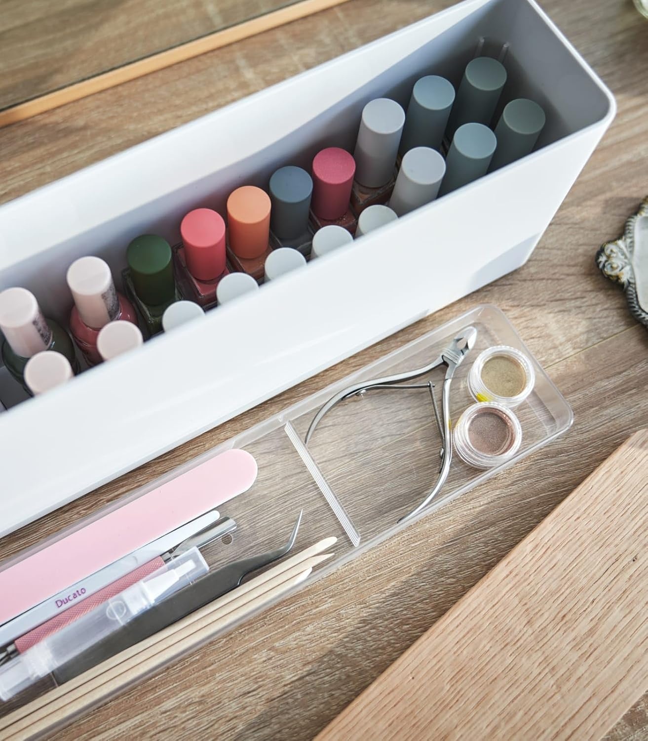 image:imageYAMAZAKI Home Tosca Spacious Nail Polish Organizer With Lid Slim Storage Case With Tray For Nail Care Supplies PlasticWhite