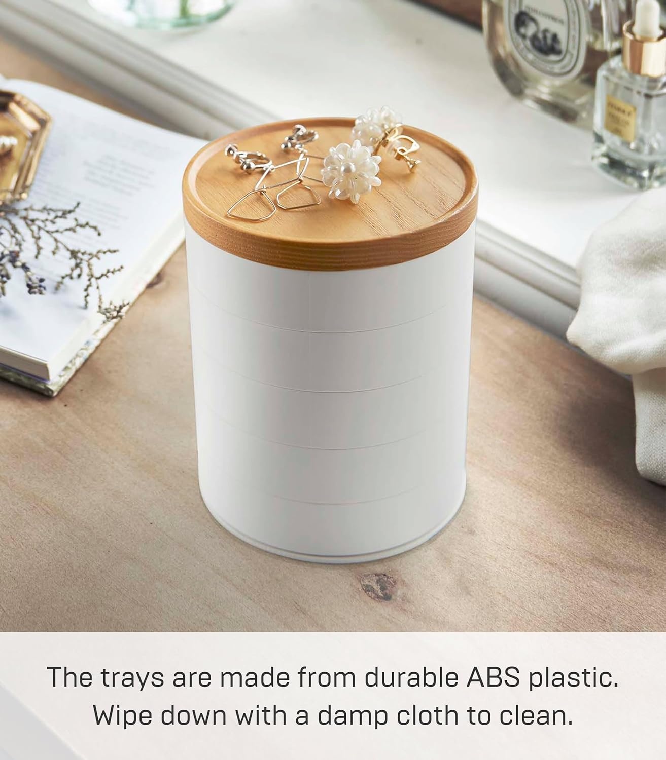image:imageYAMAZAKI Home Tosca Stacked Accessory Trays With Wooden Lid Open Abs PlasticOpen