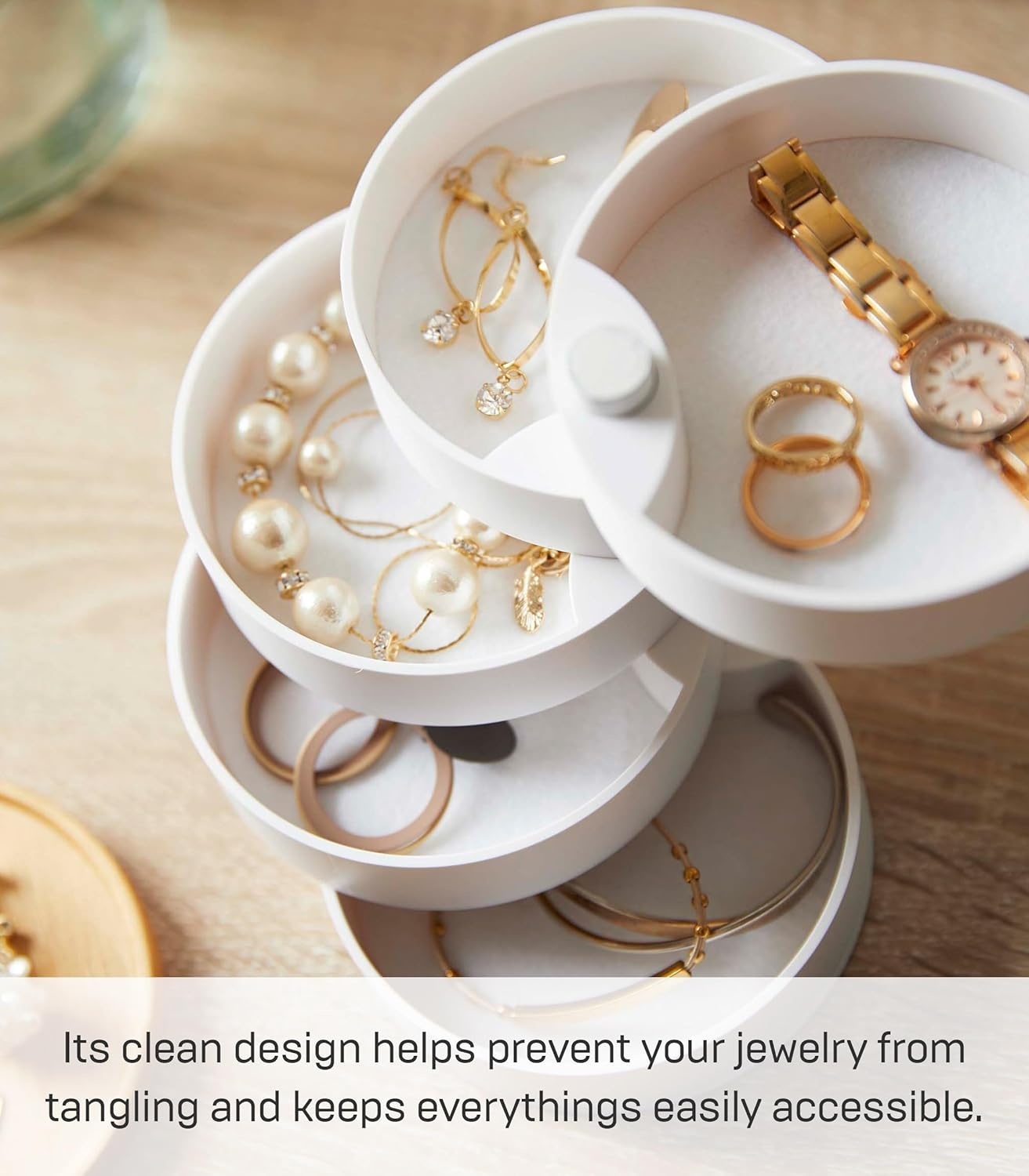 image:imageYAMAZAKI Home Tosca Stacked Accessory Trays With Wooden Lid Open Abs PlasticOpen