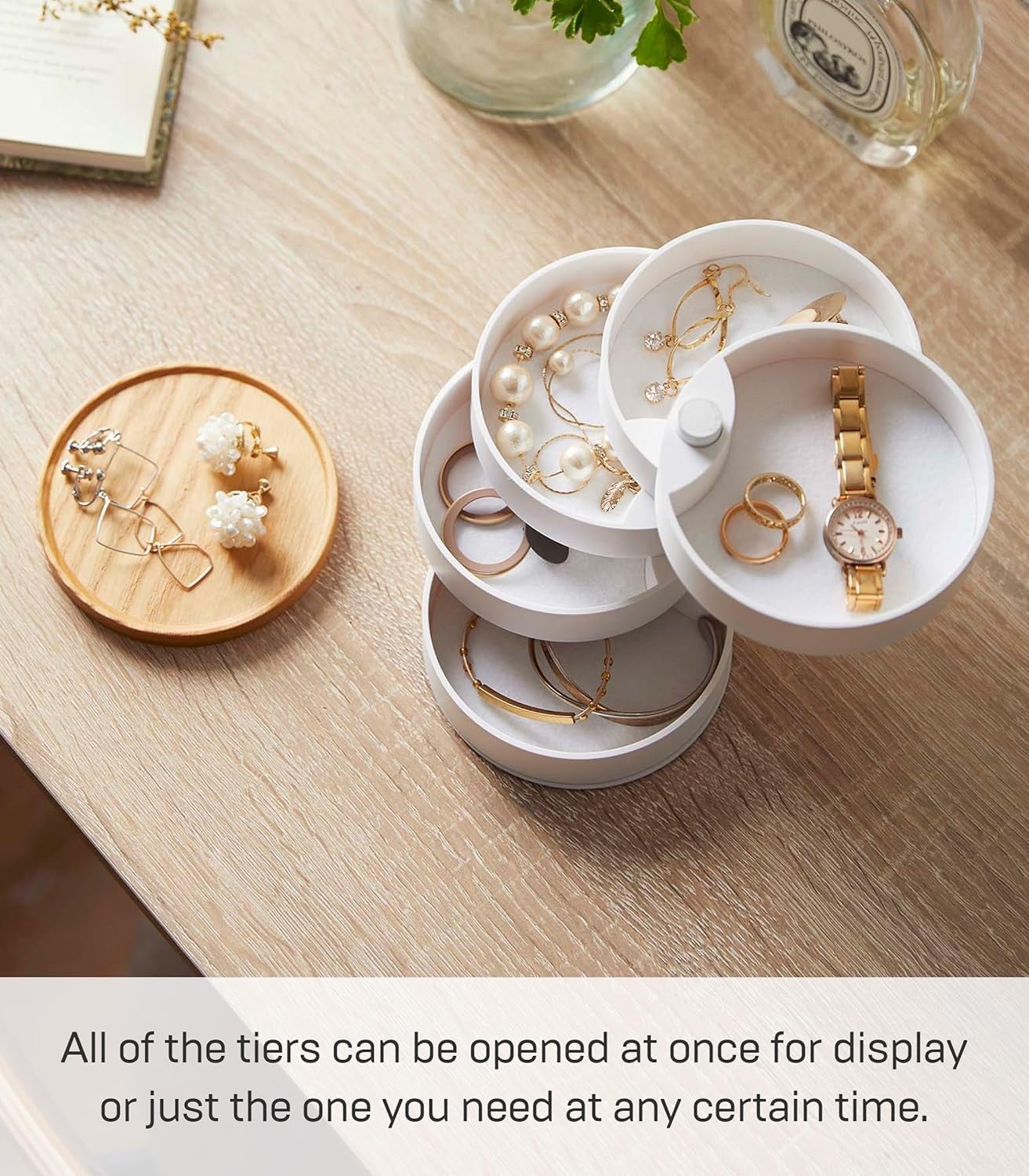 image:imageYAMAZAKI Home Tosca Stacked Accessory Trays With Wooden Lid Open Abs PlasticOpen