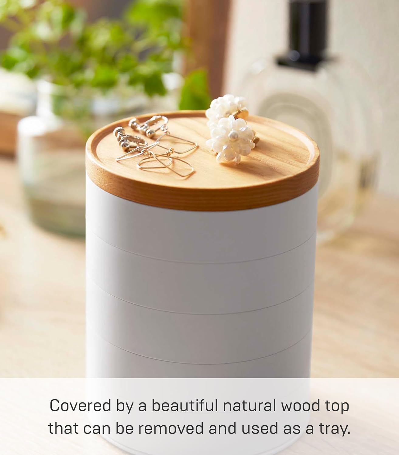 image:imageYAMAZAKI Home Tosca Stacked Accessory Trays With Wooden Lid Open Abs PlasticOpen