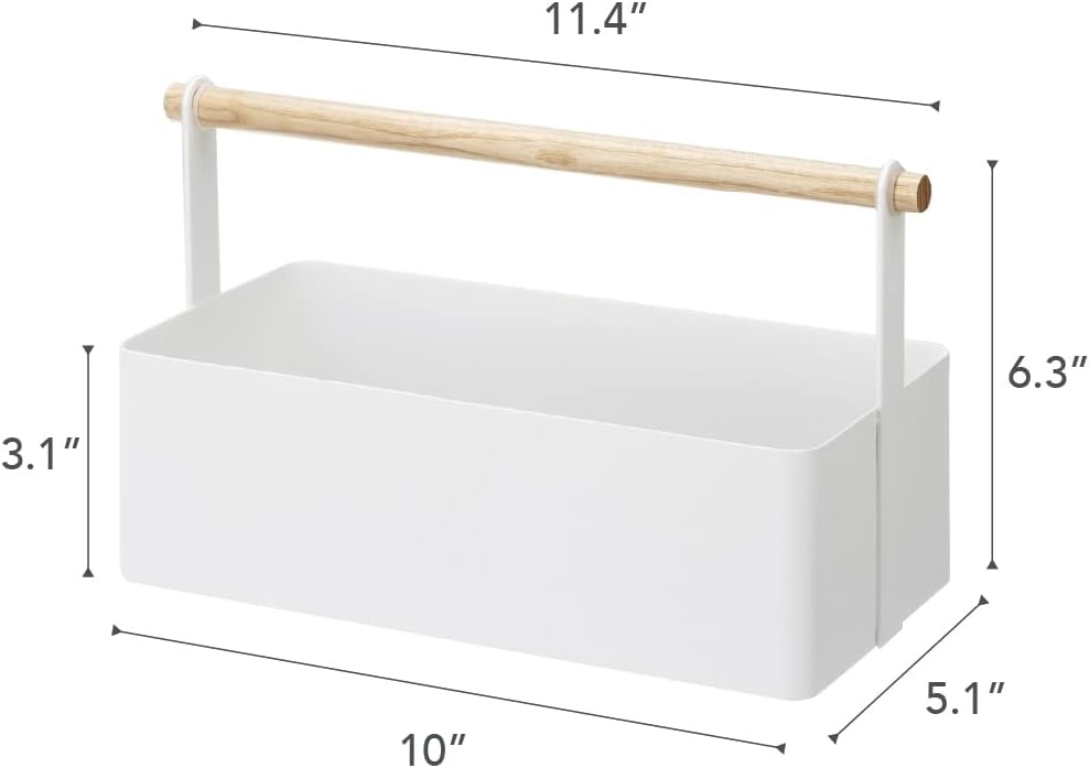 image:imageYAMAZAKI Home Tosca Storage Basket Wood Handle Organizer Small Steel WoodWhite