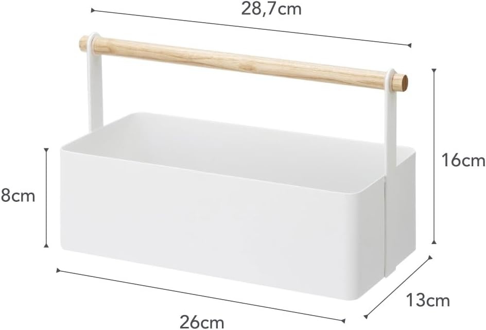 image:imageYAMAZAKI Home Tosca Storage Basket Wood Handle Organizer Small Steel WoodWhite