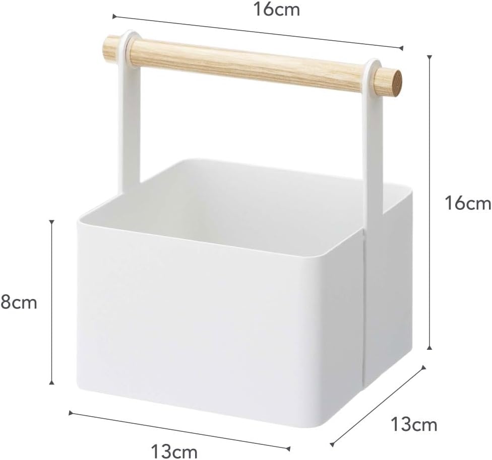 image:imageYAMAZAKI Home Tosca Storage Basket Wood Handle Organizer Small Steel WoodWhite