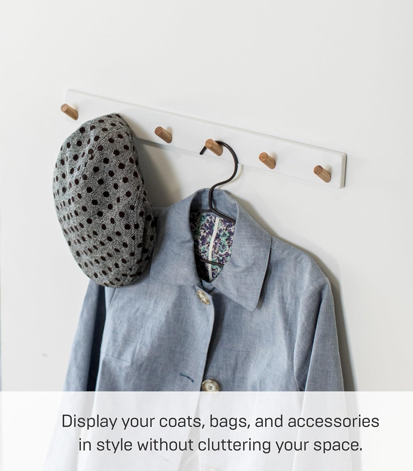 image:imageYAMAZAKI Home Tosca WallMounted Saving Coat Hanger Modern Jacket Holder Steel WoodWhite