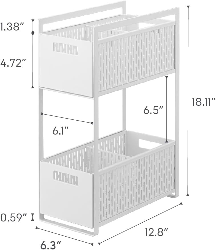image:imageYAMAZAKI Home Tower 2 Tier Sliding Baskets Organizer Rack for Pantry Or Under Sink Storage SpaceSaving Solution for Spices Cans Cleaning Goods Abs Plastic White