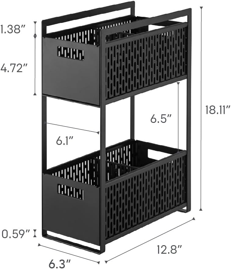 image:imageYAMAZAKI Home Tower 2 Tier Sliding Baskets Organizer Rack for Pantry Or Under Sink Storage SpaceSaving Solution for Spices Cans Cleaning Goods Abs Plastic Black