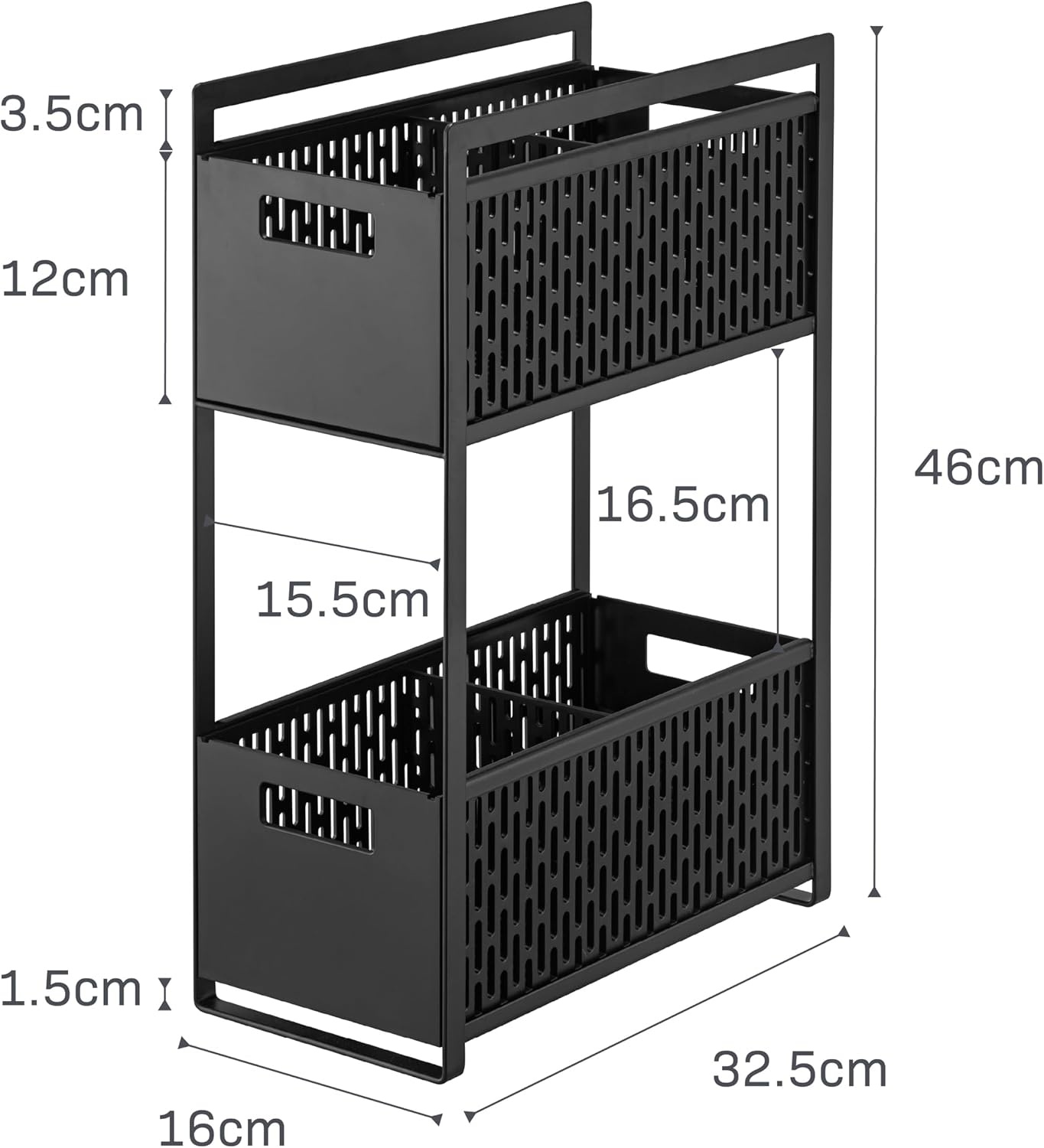 image:imageYAMAZAKI Home Tower 2 Tier Sliding Baskets Organizer Rack for Pantry Or Under Sink Storage SpaceSaving Solution for Spices Cans Cleaning Goods Abs Plastic White