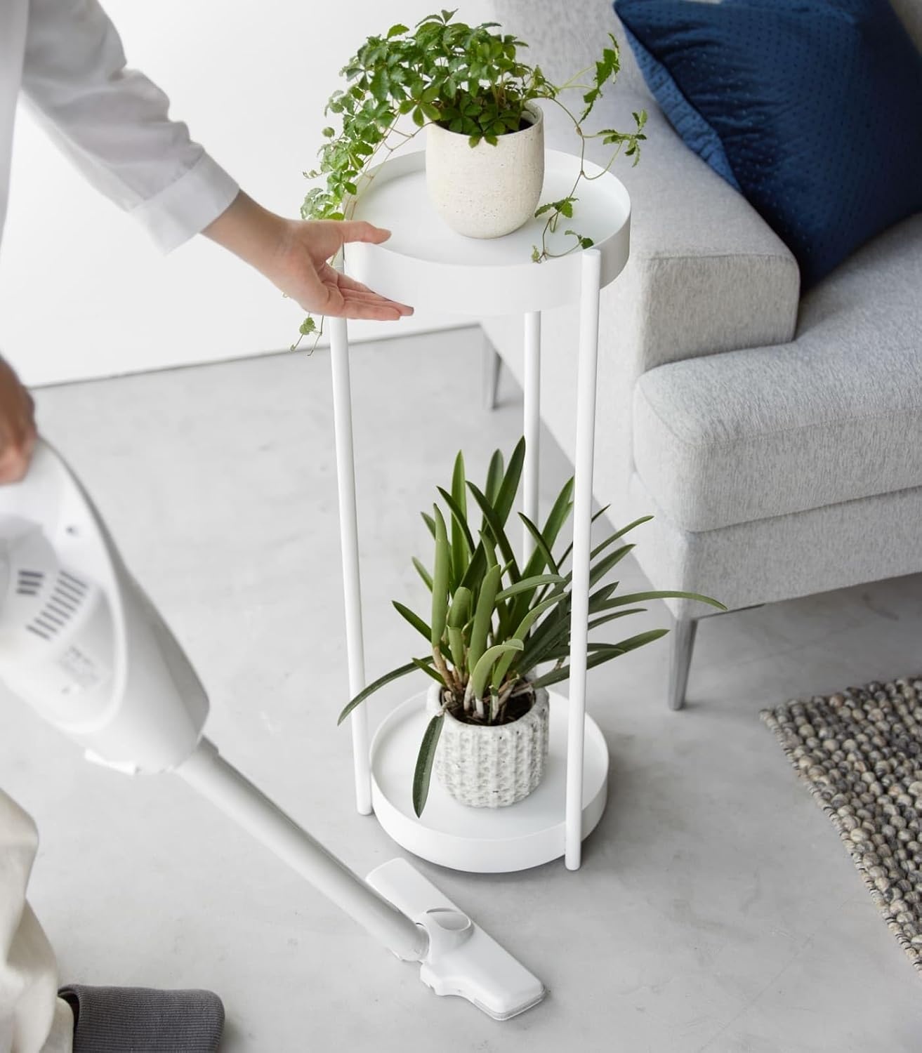 image:imageYAMAZAKI Home Tower 2Tier Planter Stand With Casters Easy Transport amp Cleaning 28 SteelWhite