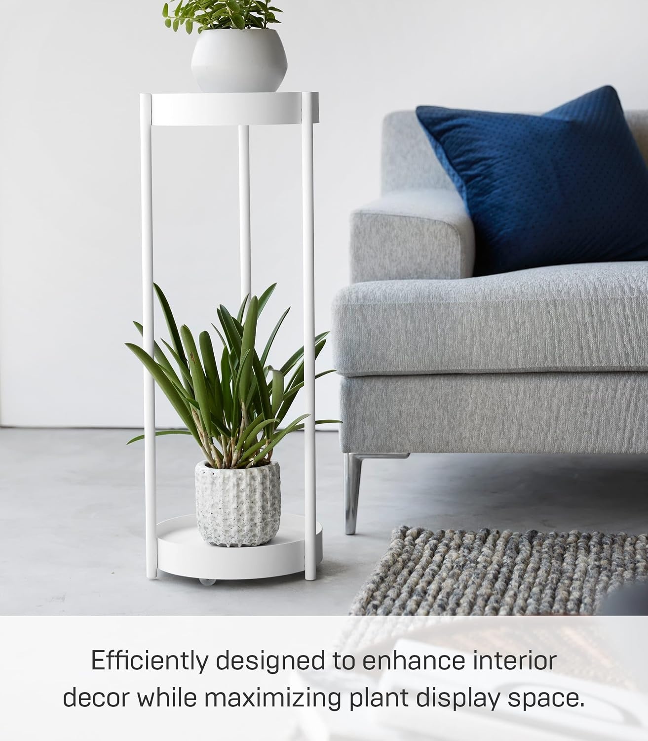 image:imageYAMAZAKI Home Tower 2Tier Planter Stand With Casters Easy Transport amp Cleaning 28 SteelWhite