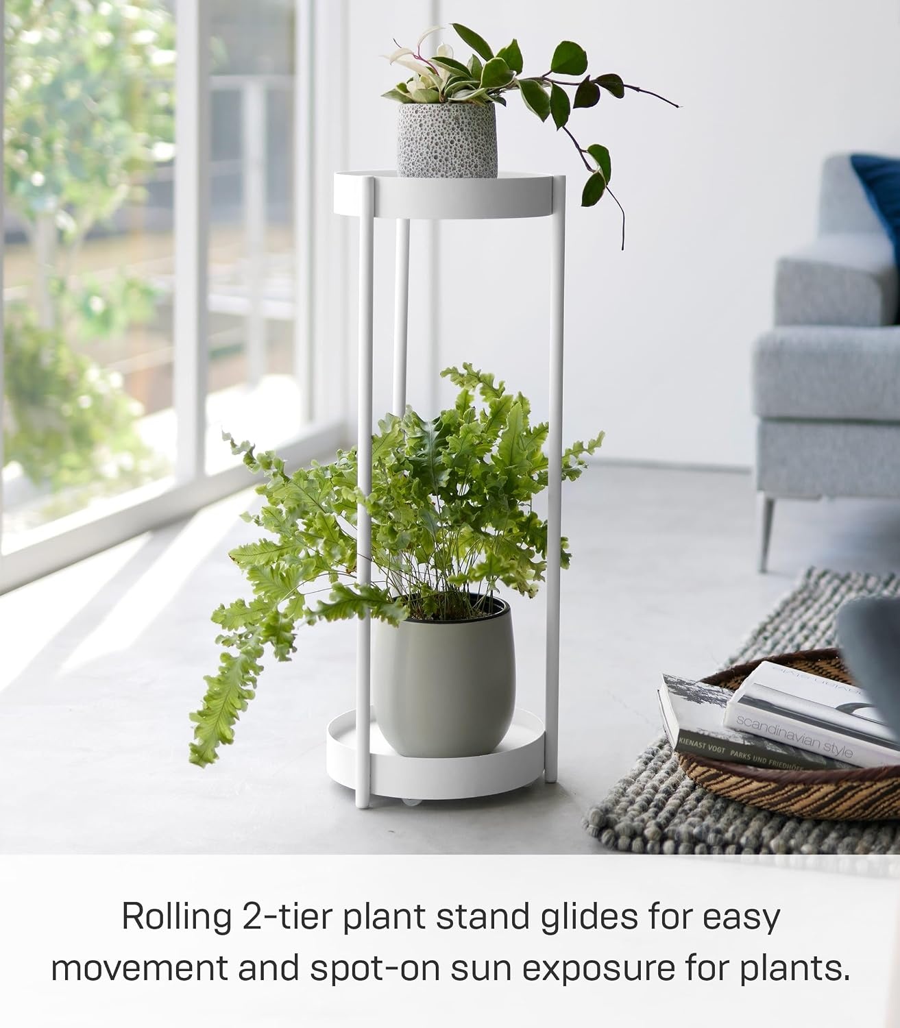 image:imageYAMAZAKI Home Tower 2Tier Planter Stand With Casters Easy Transport amp Cleaning 28 SteelWhite