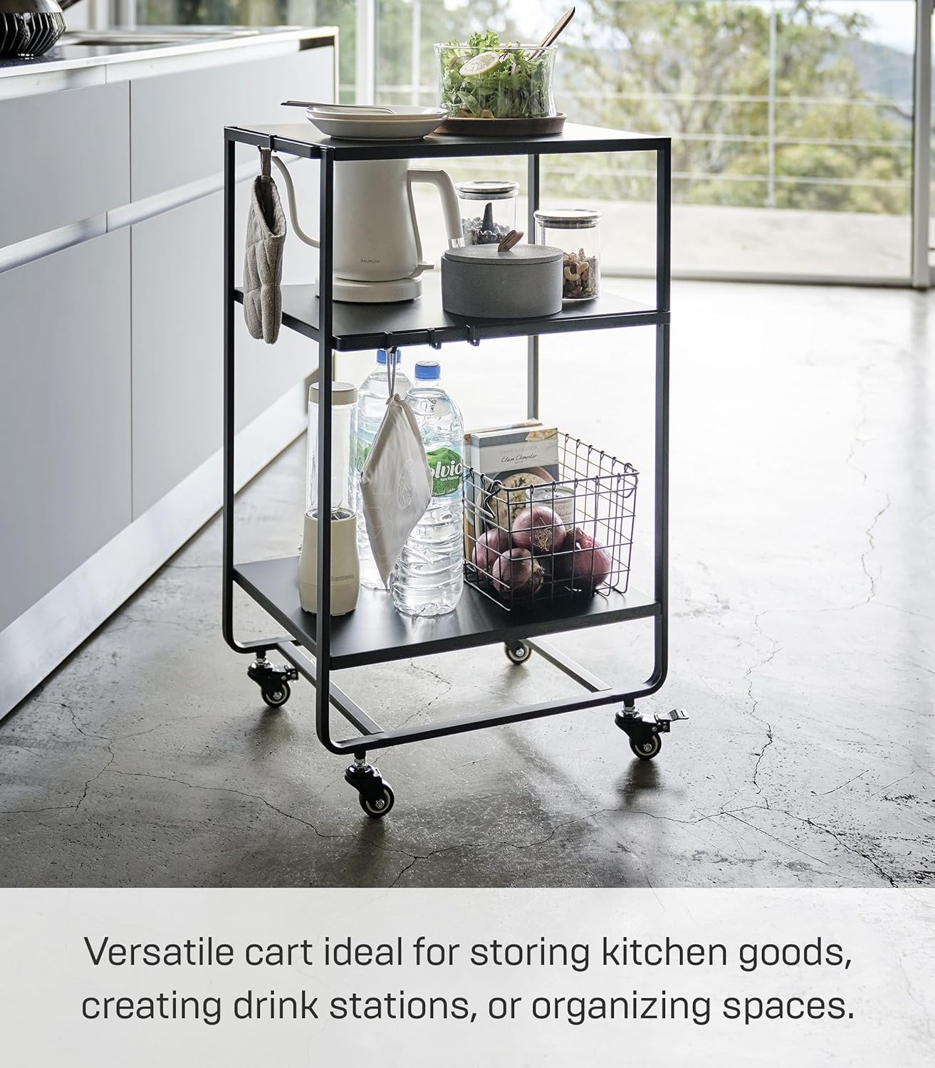 image:imageYAMAZAKI Home Tower 3Tier Trolley Rolling Metal HeavyDuty Storage Cart Organizer with CastersUtility Cart for KitchenBathroom 32 Steel Black