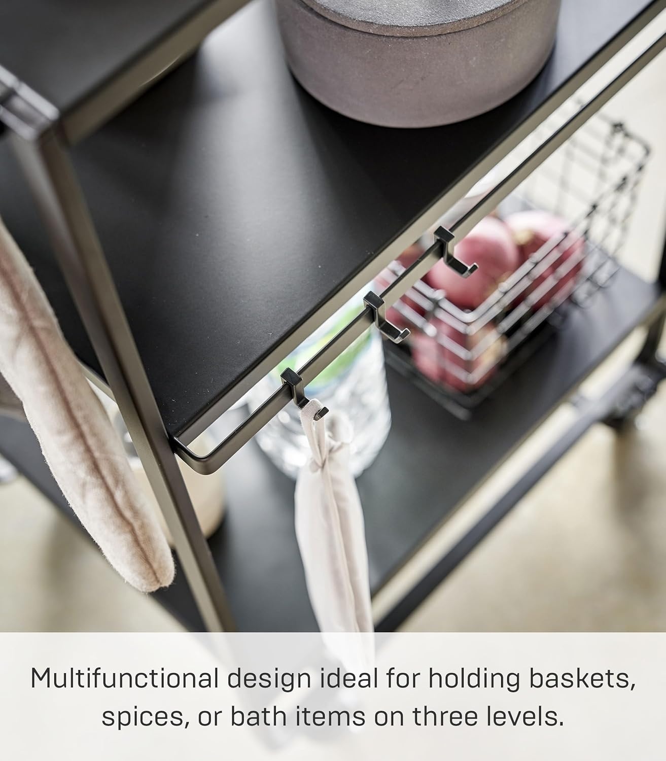 image:imageYAMAZAKI Home Tower 3Tier Trolley Rolling Metal HeavyDuty Storage Cart Organizer with CastersUtility Cart for KitchenBathroom 32 Steel Black