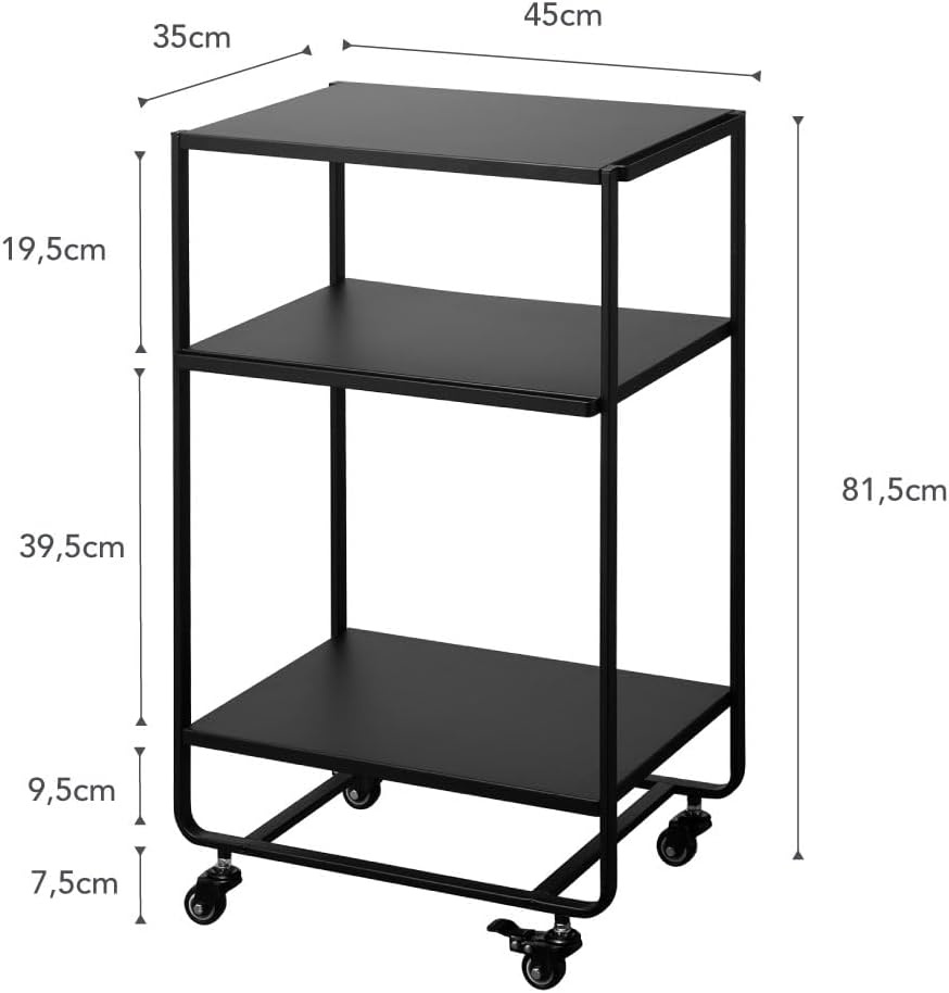 image:imageYAMAZAKI Home Tower 3Tier Trolley Rolling Metal HeavyDuty Storage Cart Organizer with CastersUtility Cart for KitchenBathroom 32 Steel Black