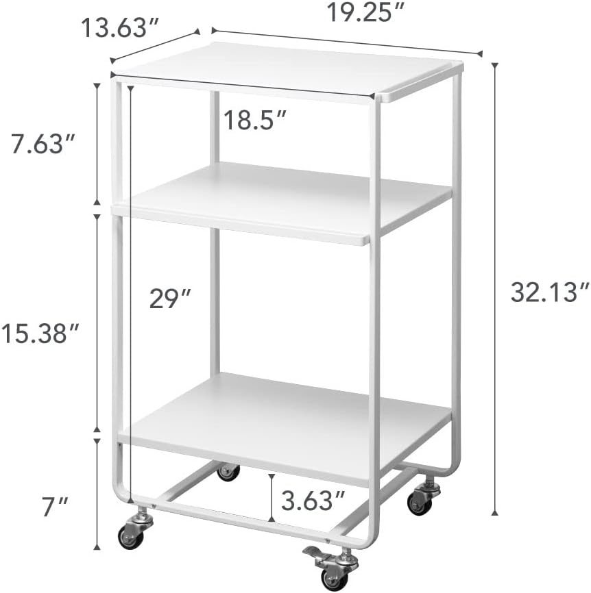 image:imageYAMAZAKI Home Tower 3Tier Trolley Rolling Metal HeavyDuty Storage Cart Organizer with CastersUtility Cart for KitchenBathroom 32 Steel White