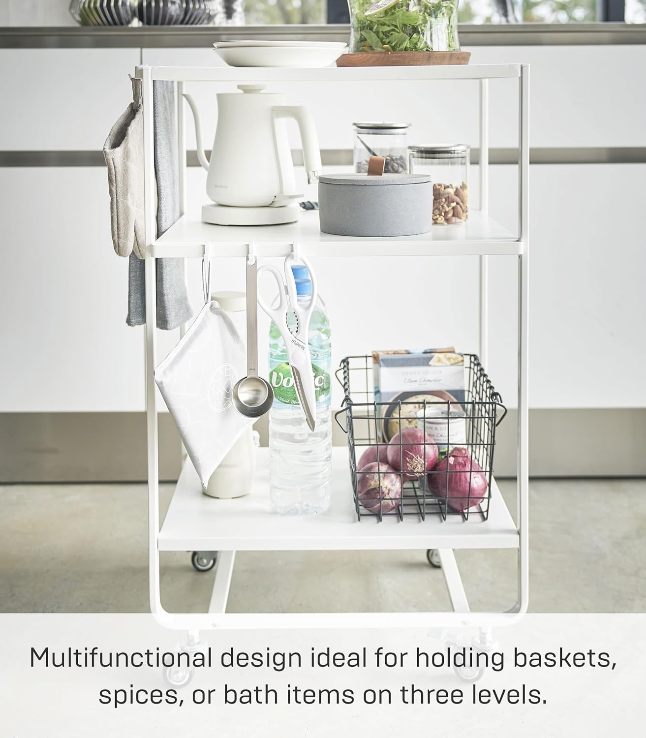 image:imageYAMAZAKI Home Tower 3Tier Trolley Rolling Metal HeavyDuty Storage Cart Organizer with CastersUtility Cart for KitchenBathroom 32 Steel White