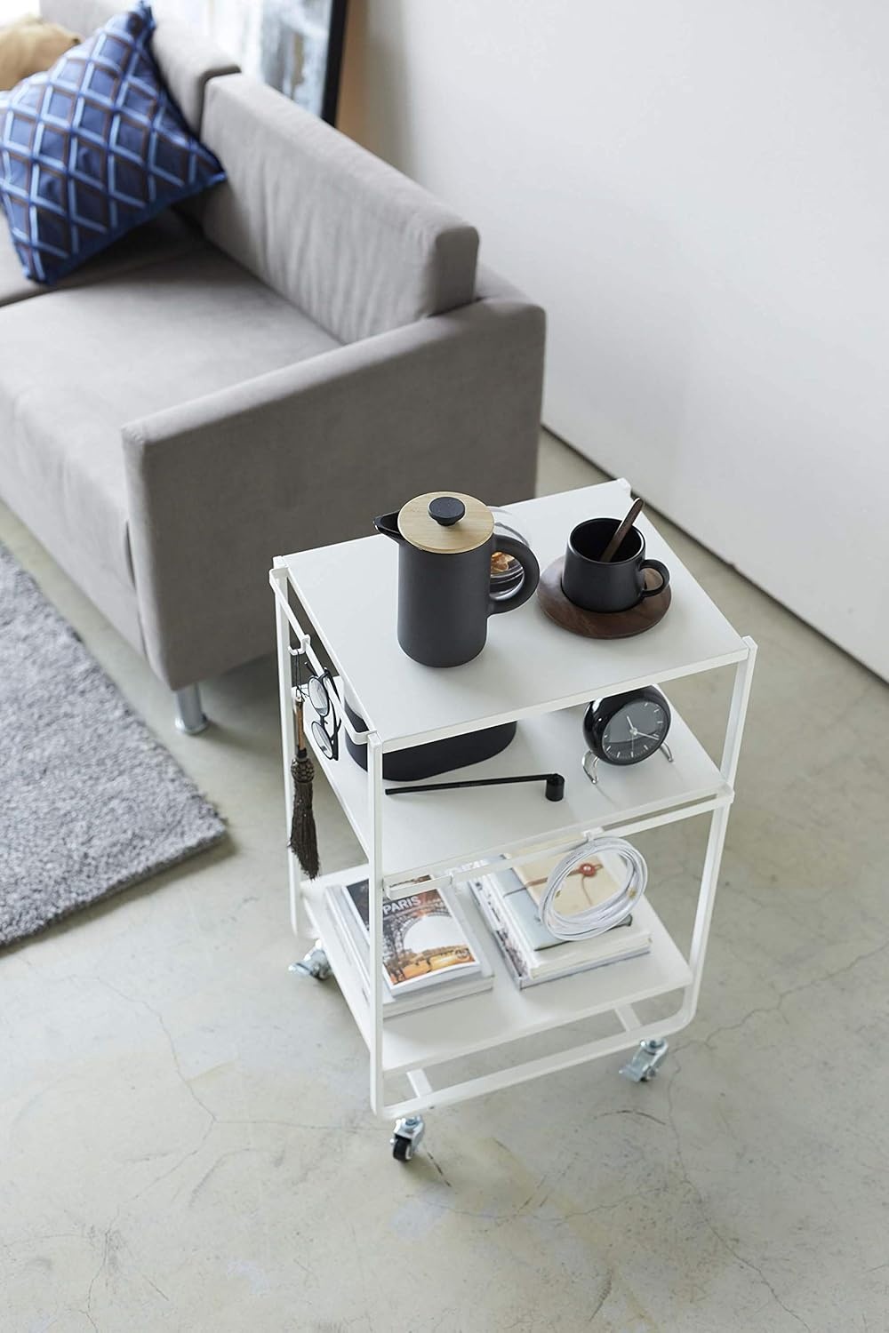 image:imageYAMAZAKI Home Tower 3Tier Trolley Rolling Metal HeavyDuty Storage Cart Organizer with CastersUtility Cart for KitchenBathroom 32 Steel White