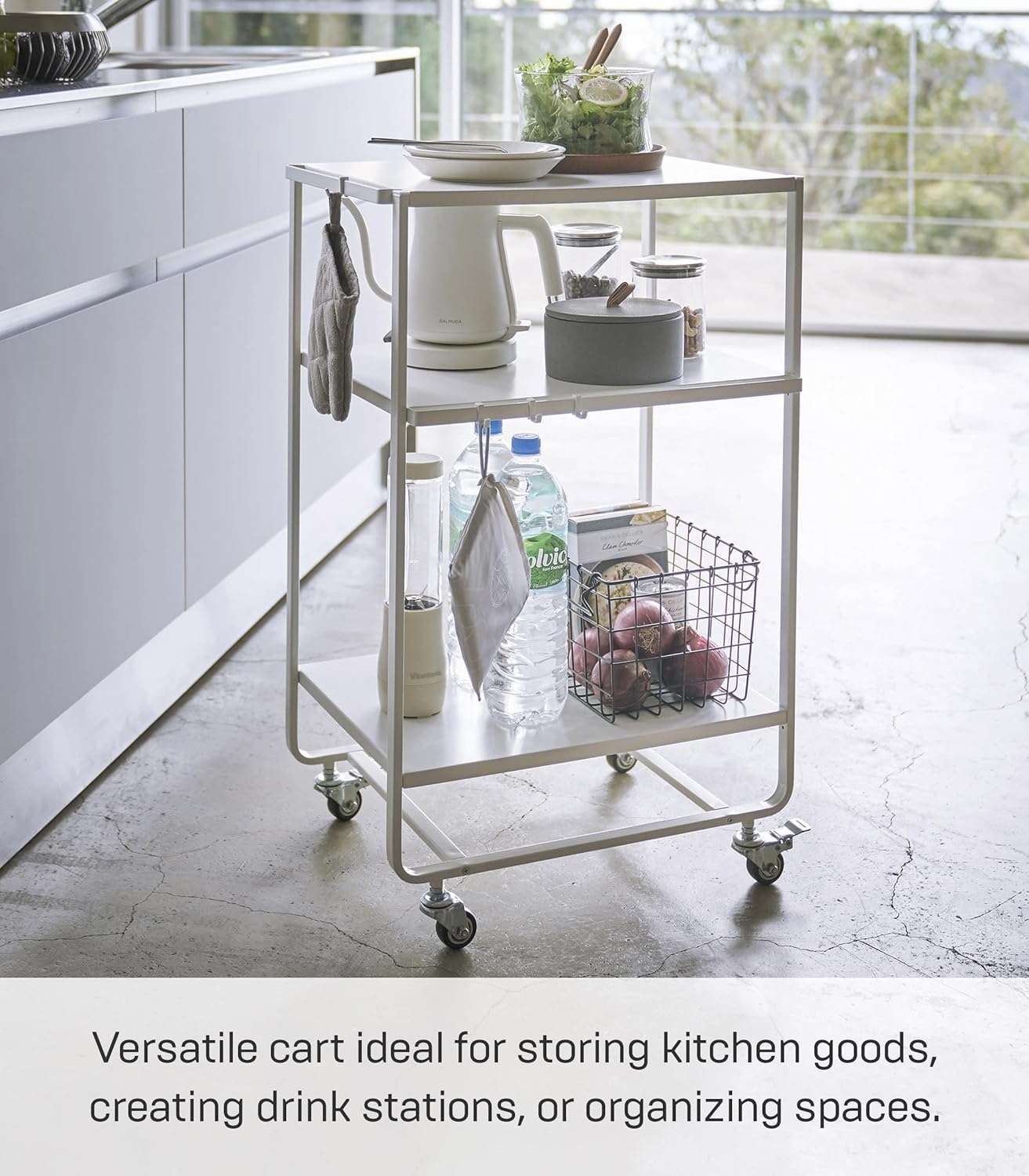 image:imageYAMAZAKI Home Tower 3Tier Trolley Rolling Metal HeavyDuty Storage Cart Organizer with CastersUtility Cart for KitchenBathroom 32 Steel White