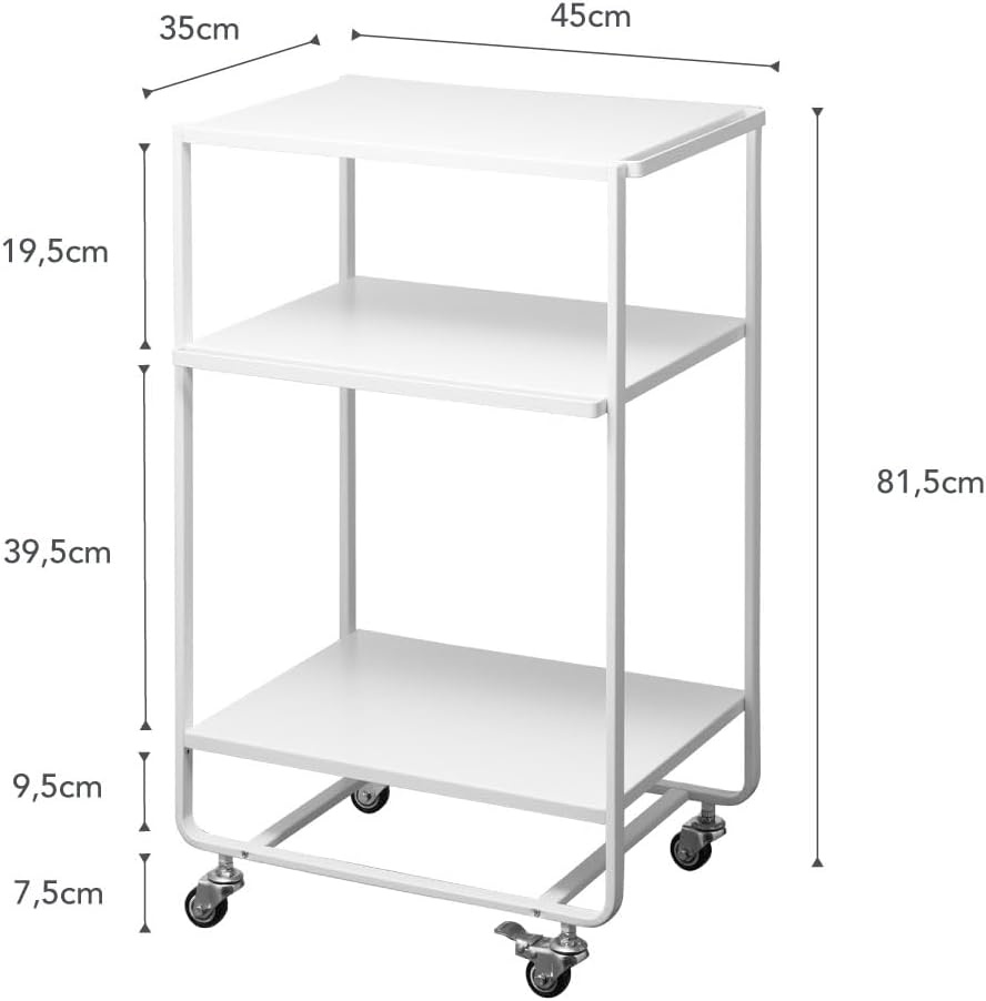image:imageYAMAZAKI Home Tower 3Tier Trolley Rolling Metal HeavyDuty Storage Cart Organizer with CastersUtility Cart for KitchenBathroom 32 Steel White