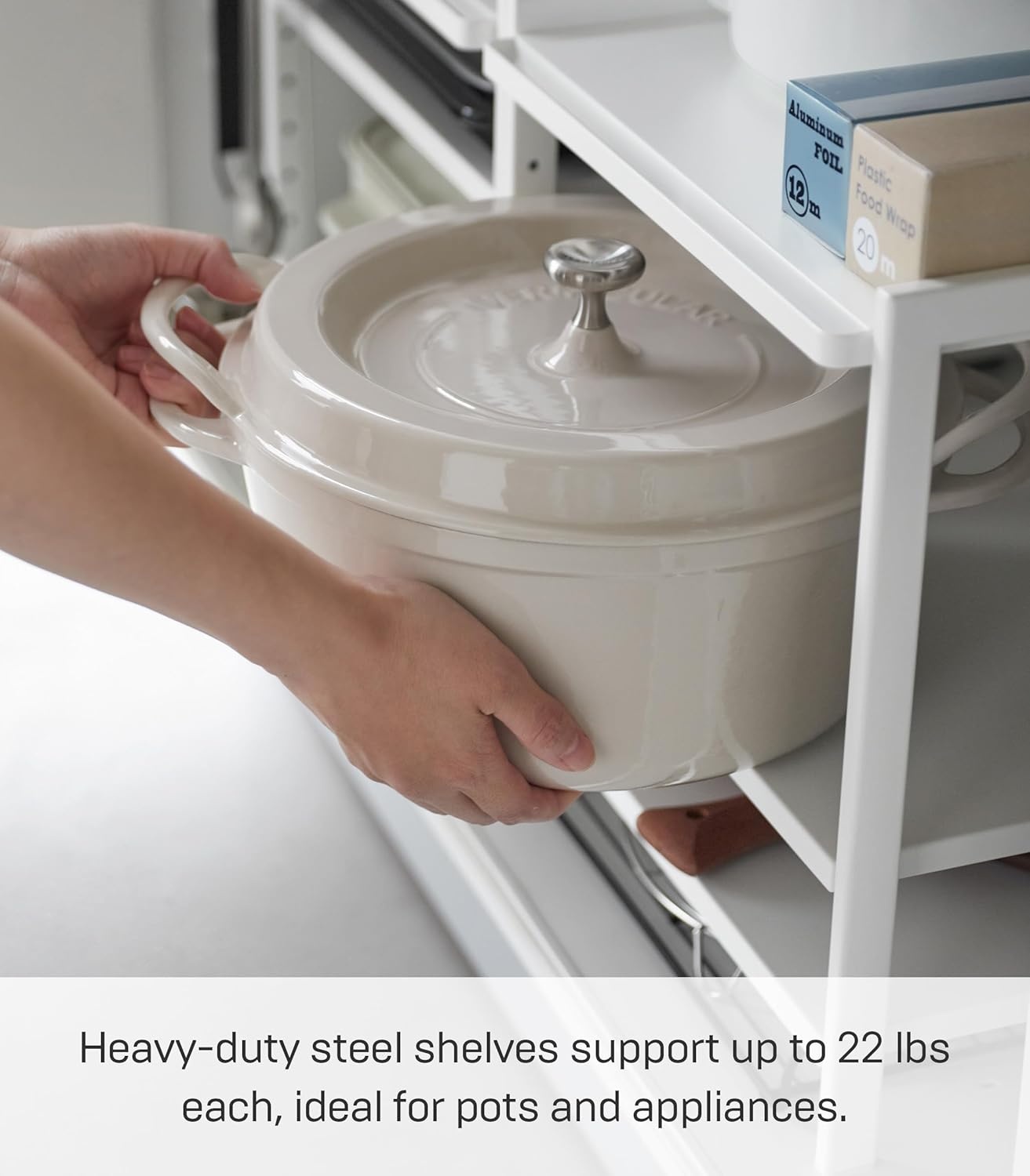 image:imageYAMAZAKI Home Tower Adjustable Steel Kitchen Storage Rack HeavyDuty Shelves for Hot Plates Pans and Pots Versatile UnderSink Or Cabinet Organizer 14 SteelWhite