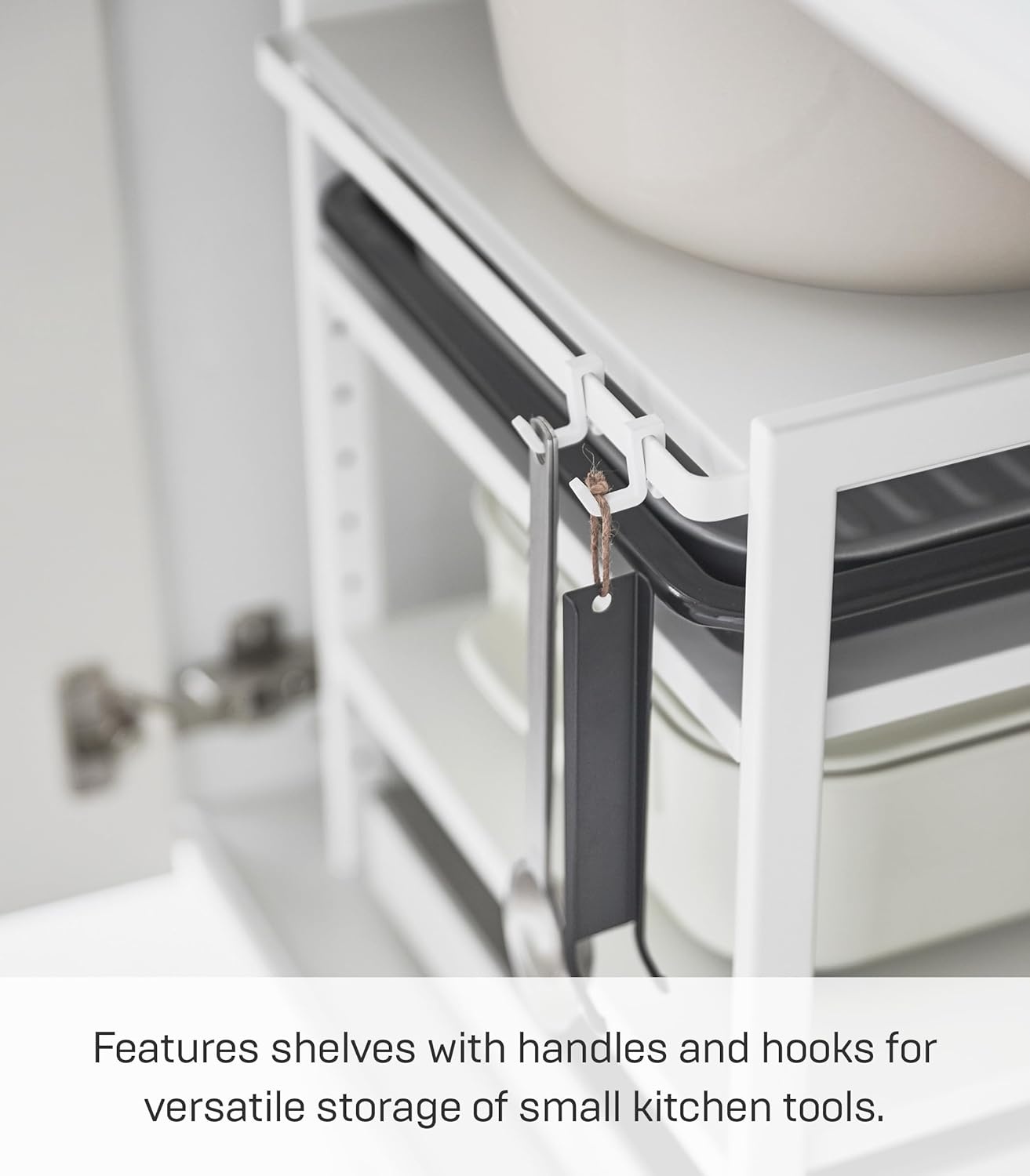 image:imageYAMAZAKI Home Tower Adjustable Steel Kitchen Storage Rack HeavyDuty Shelves for Hot Plates Pans and Pots Versatile UnderSink Or Cabinet Organizer 14 SteelWhite
